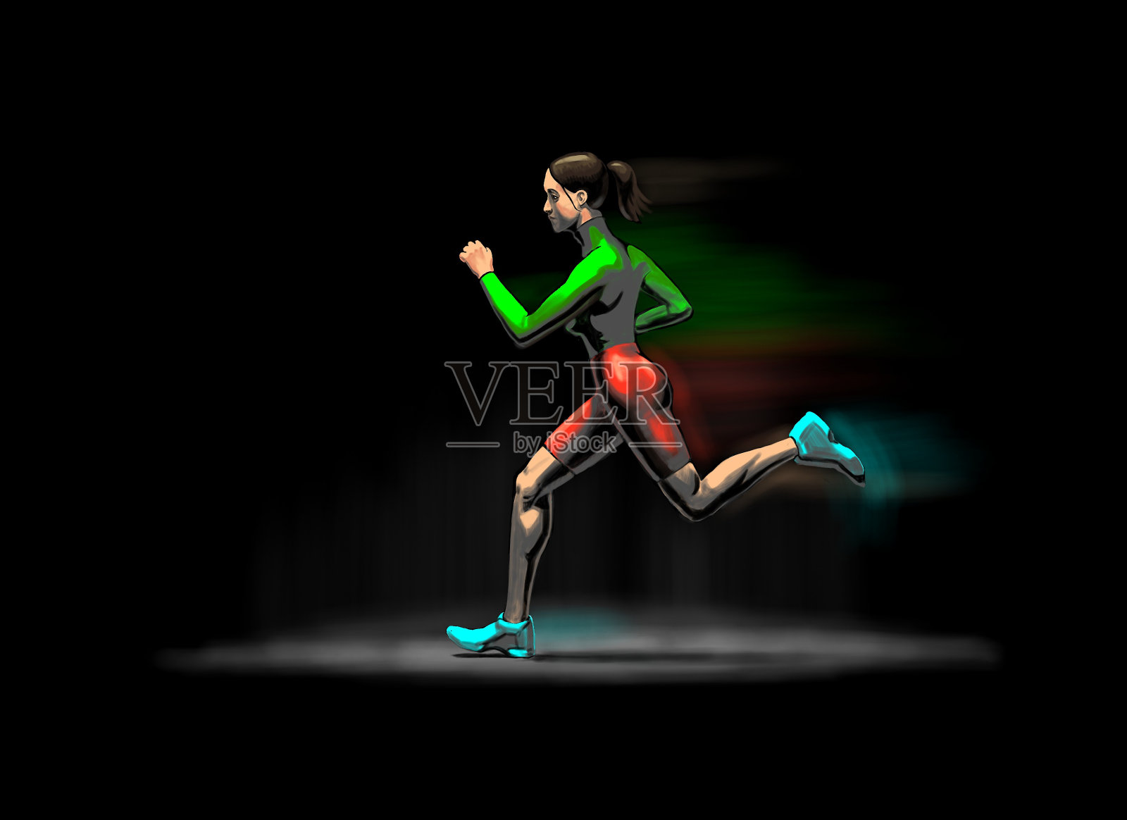 一个年轻的女孩在黑暗中奔跑(与世隔绝)插画图片素材