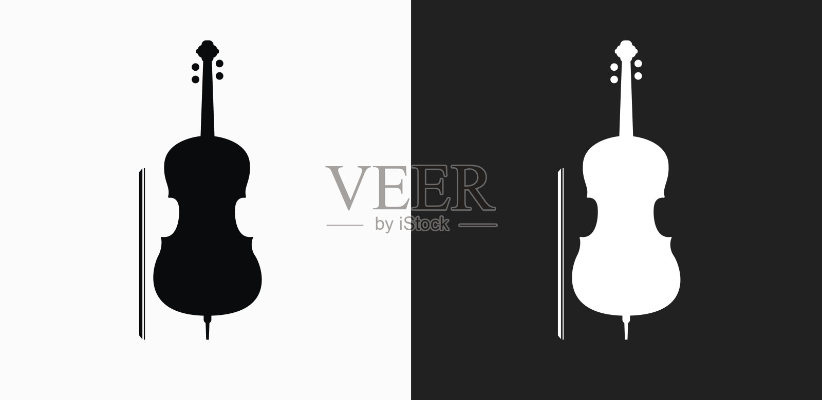 大提琴图标上的黑色和白色矢量背景插画图片素材
