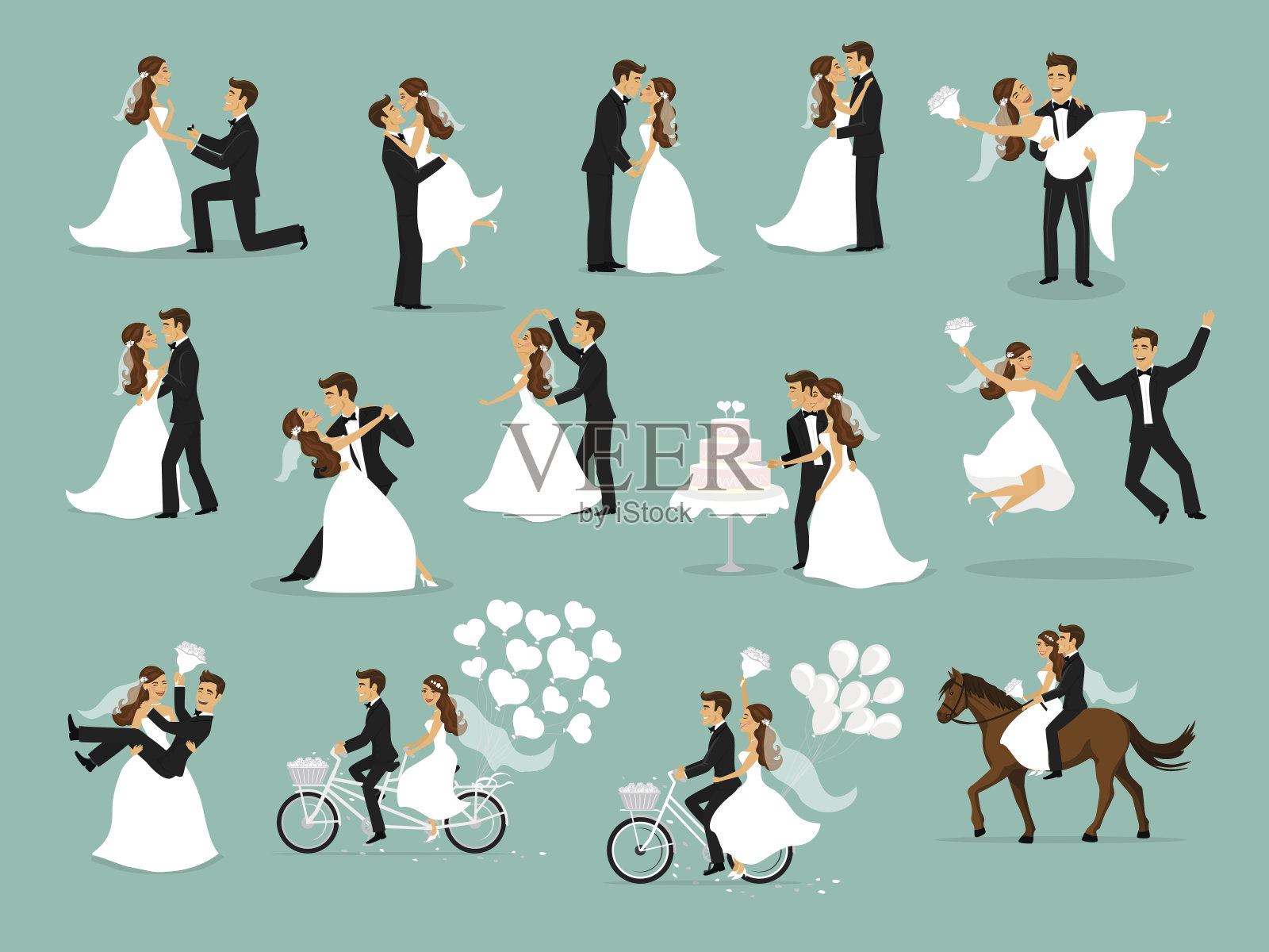 刚刚结婚，新婚夫妇，新郎和新娘。婚礼设计元素图片