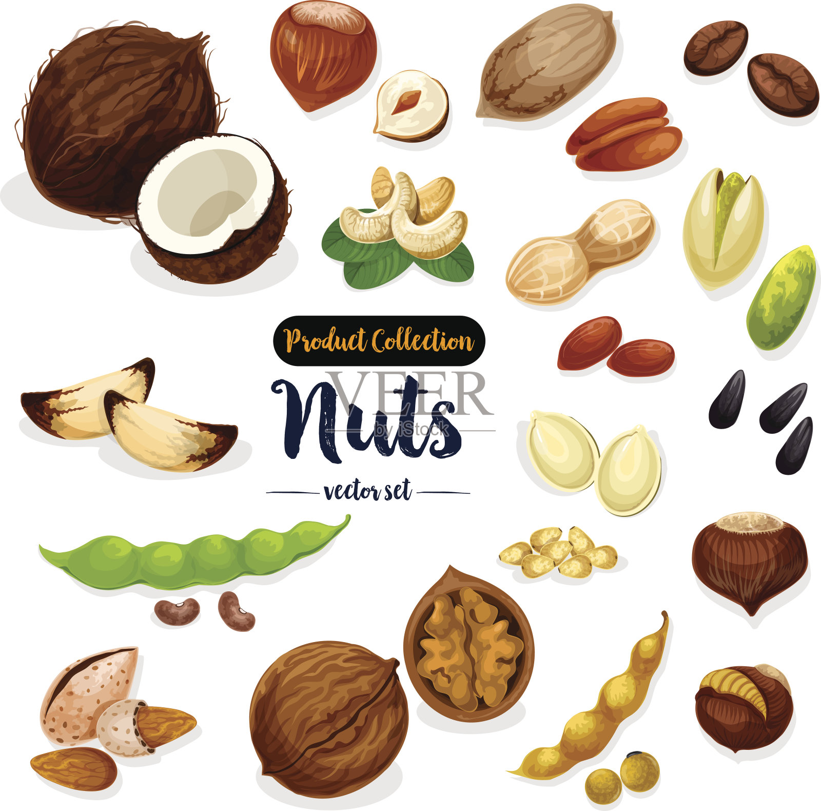 坚果，种子，豆类卡通图标设置的食品设计设计元素图片