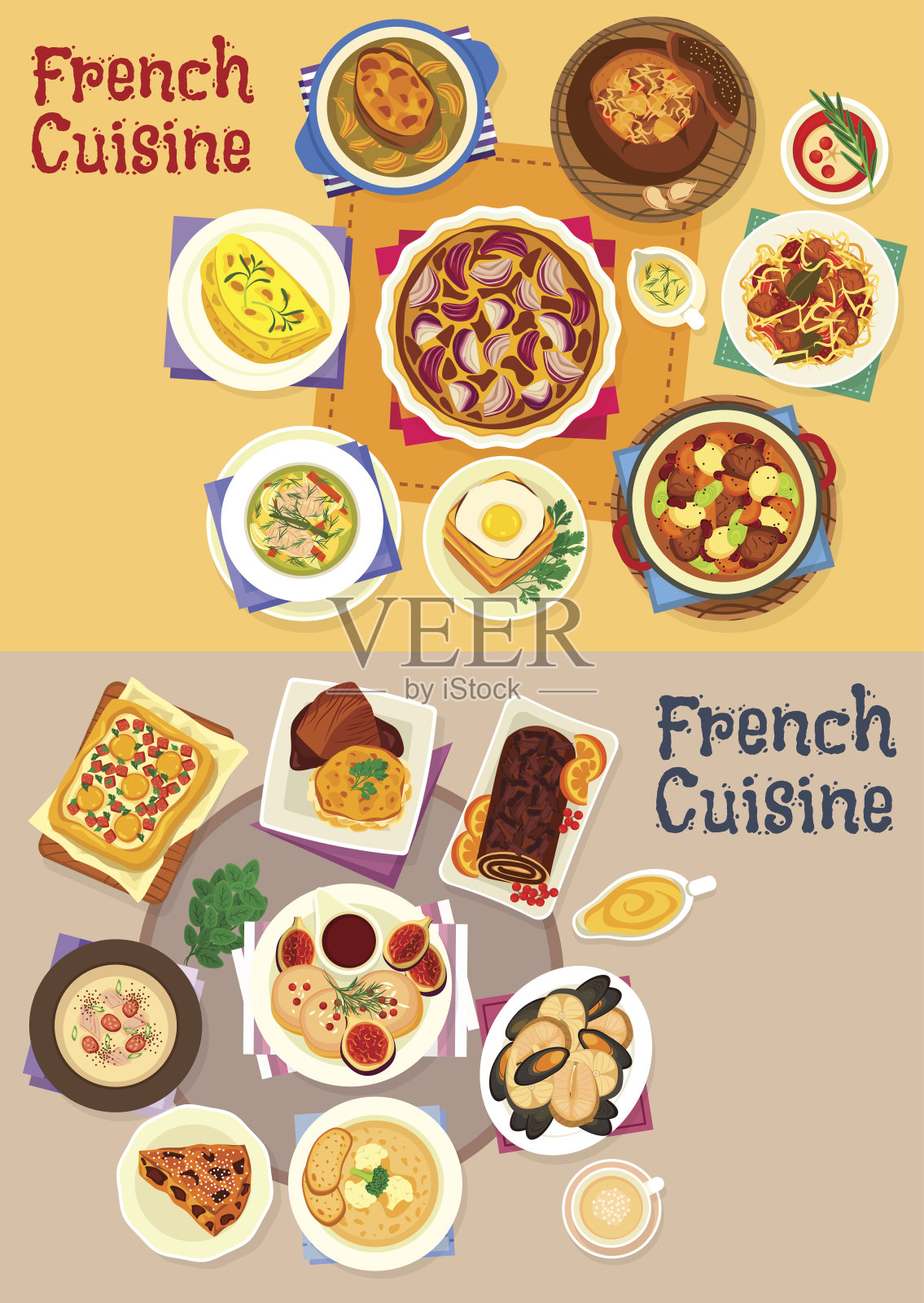 法式菜肴为午餐菜单图标设置插画图片素材