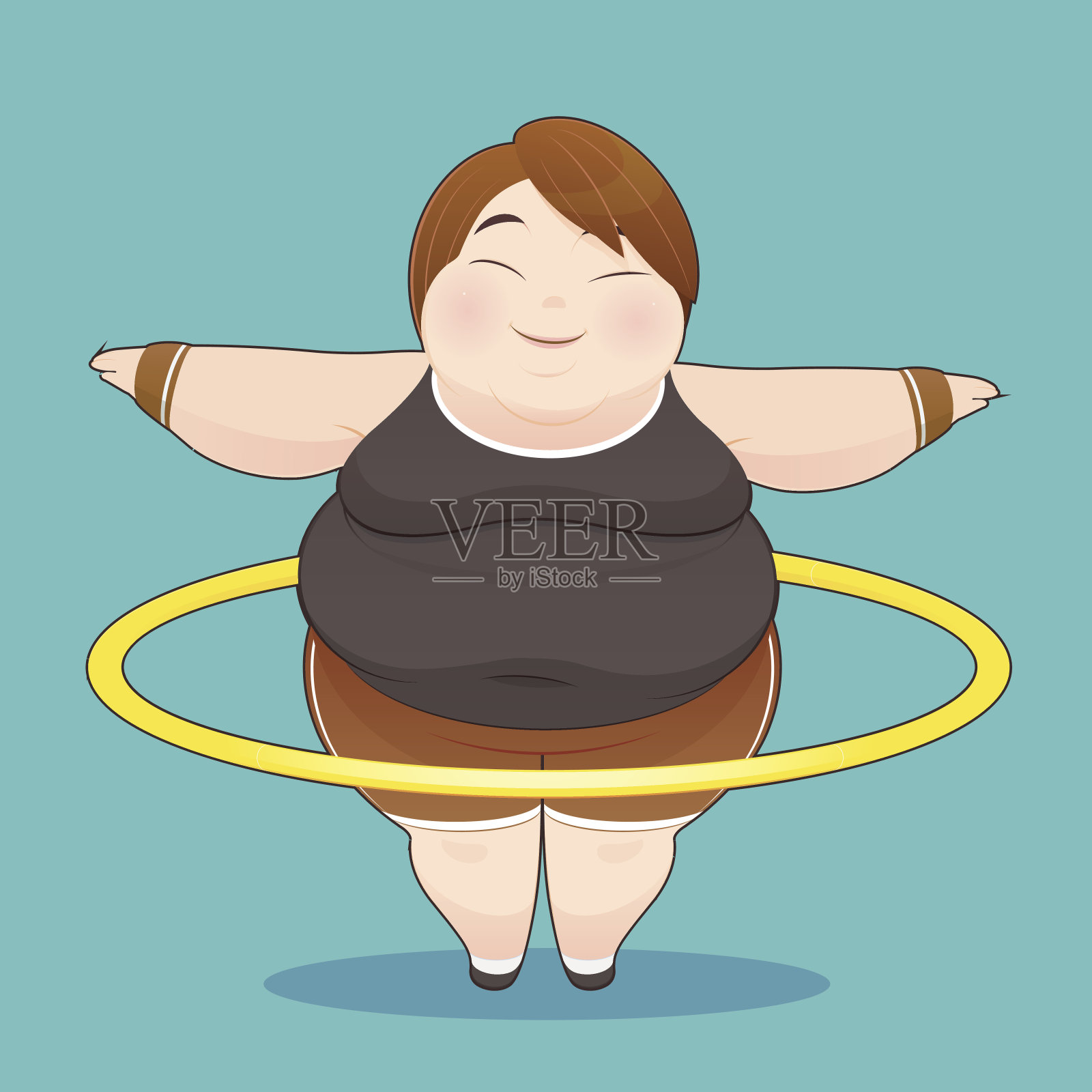 胖女人与呼啦圈旋转，想法概念与图标设计，矢量插图10 EPS插画图片素材