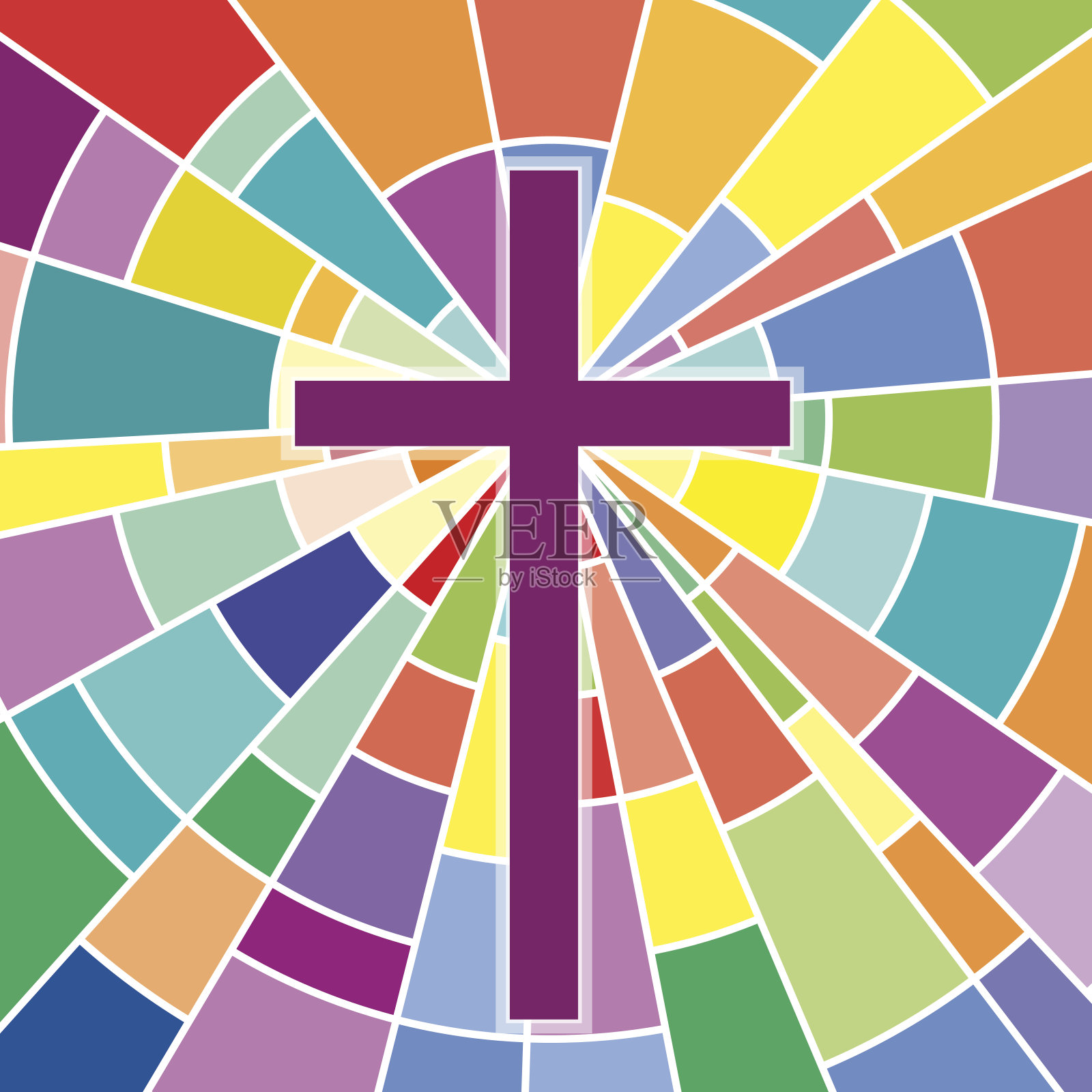 向量抽象十字架，十字架上的彩色玻璃插画图片素材