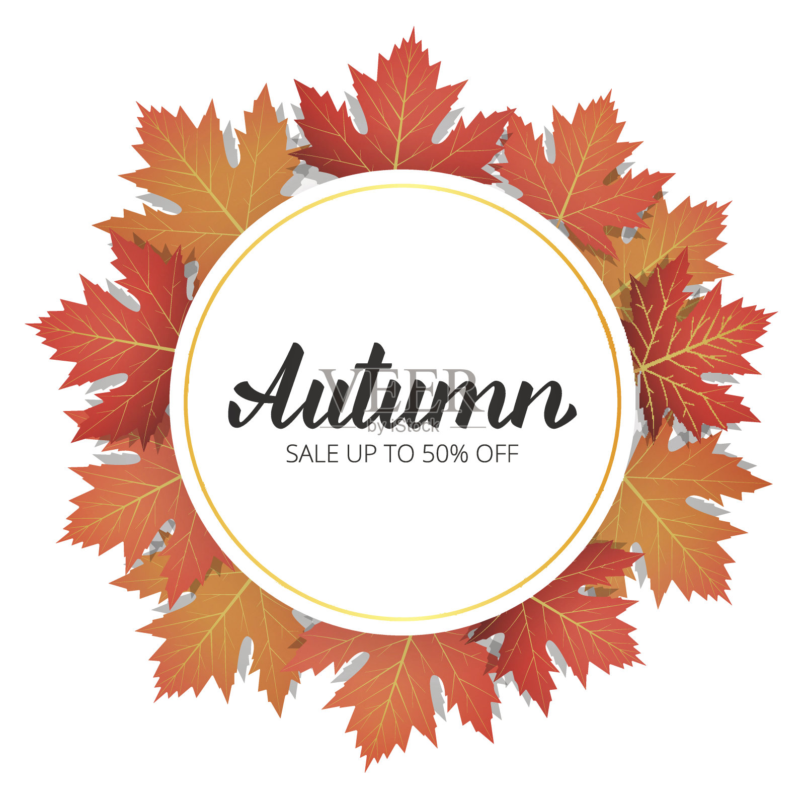 秋天。印有时髦的秋日字体和枫叶的销售横幅设计元素图片