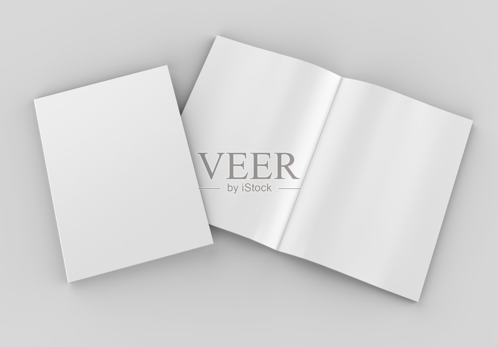 空白白色打开的目录，杂志，书的模拟和模板设计在灰色的背景。3 d渲染插图。照片摄影图片