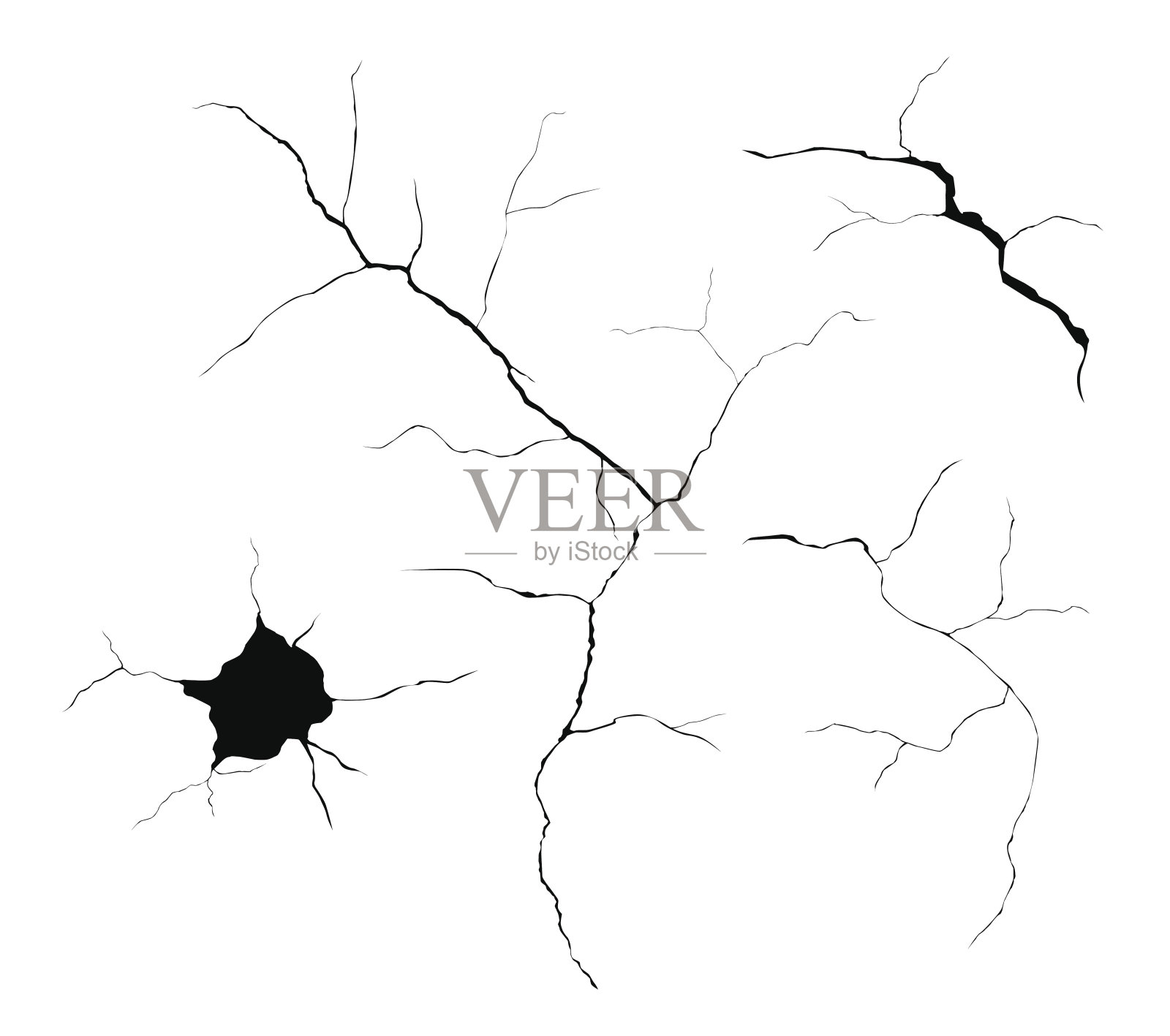 一组黑色矢量裂缝和洞孤立在白色背景上插画图片素材