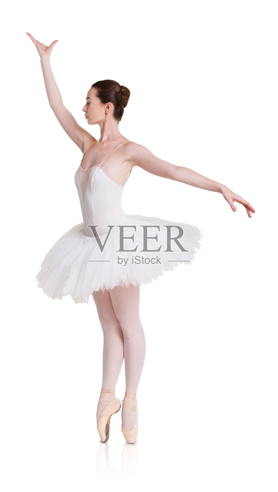 在孤立的白色背景上的芭蕾舞女演员的芭蕾舞姿势照片摄影图片