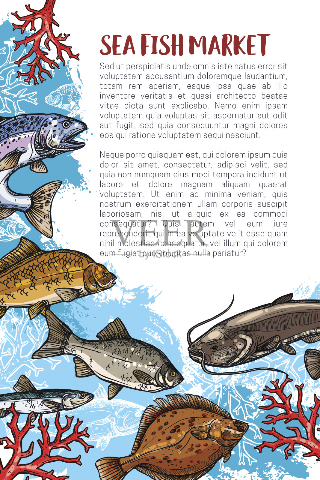 为海鲜市场制作的鱼类宣传画插画图片素材