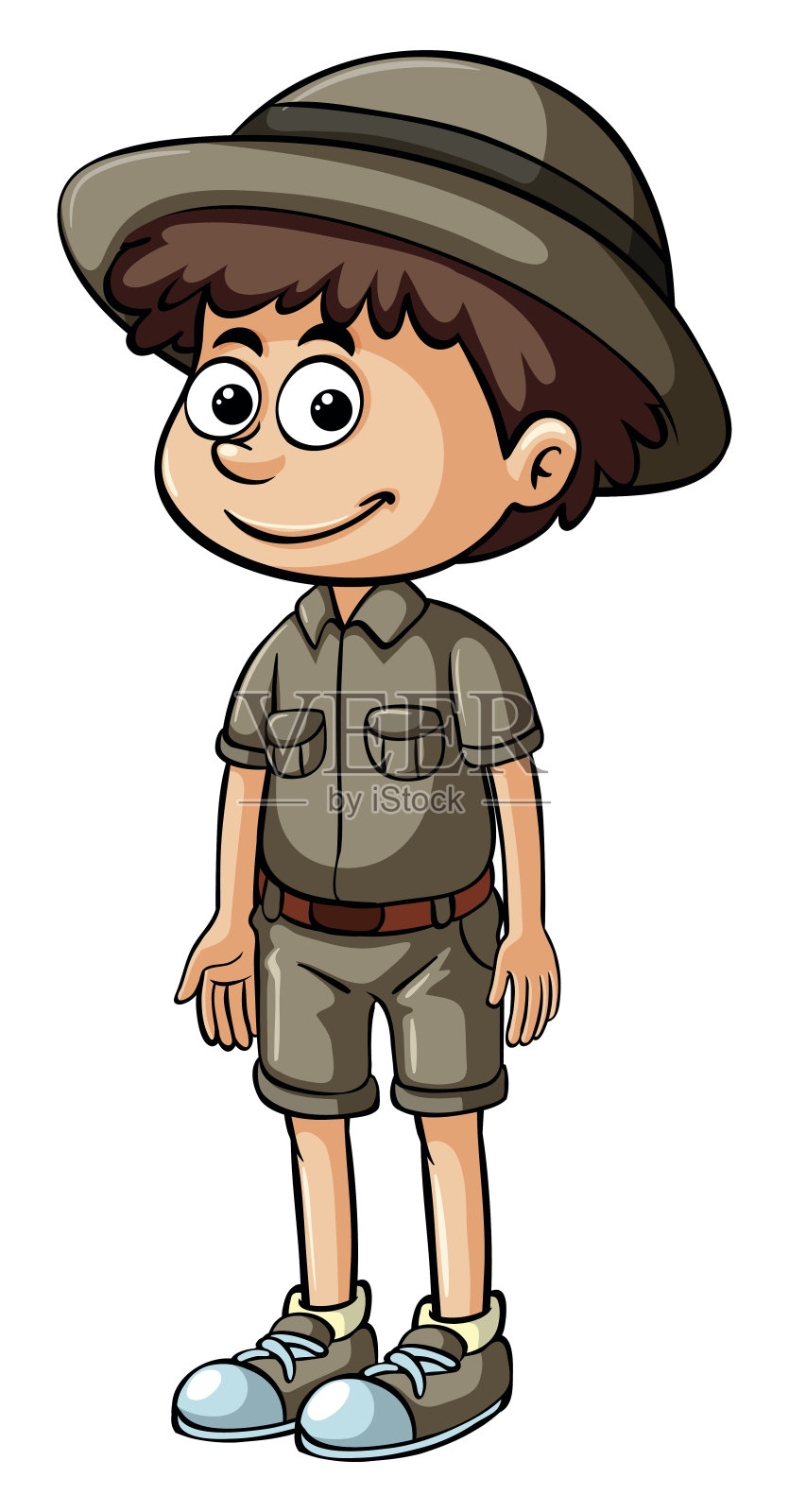 穿着狩猎服的小男孩插画图片素材