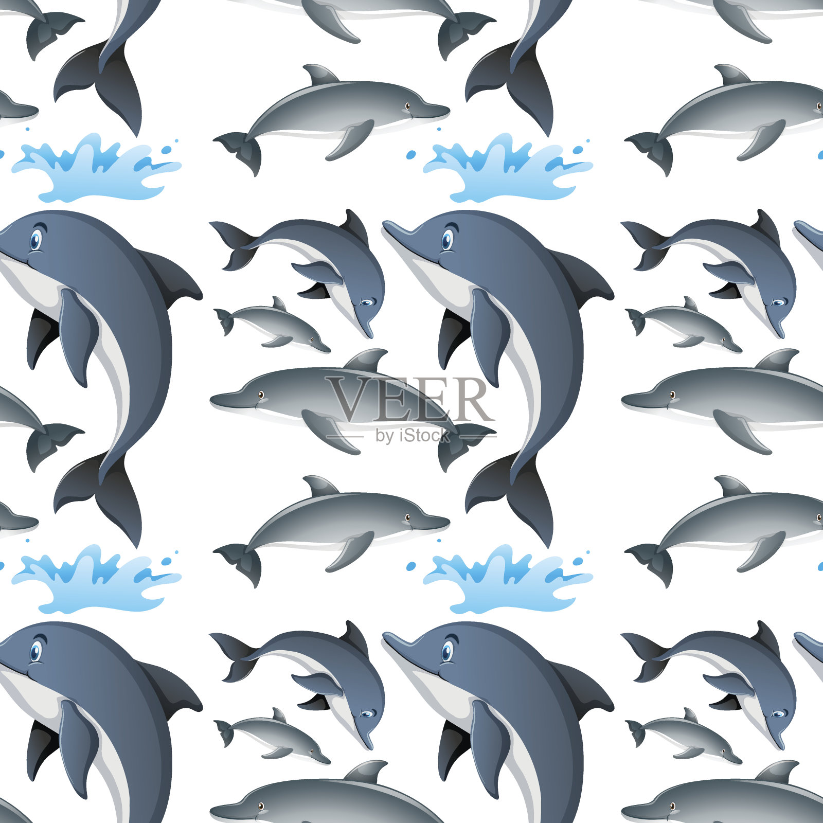 无缝背景与快乐的海豚设计元素图片