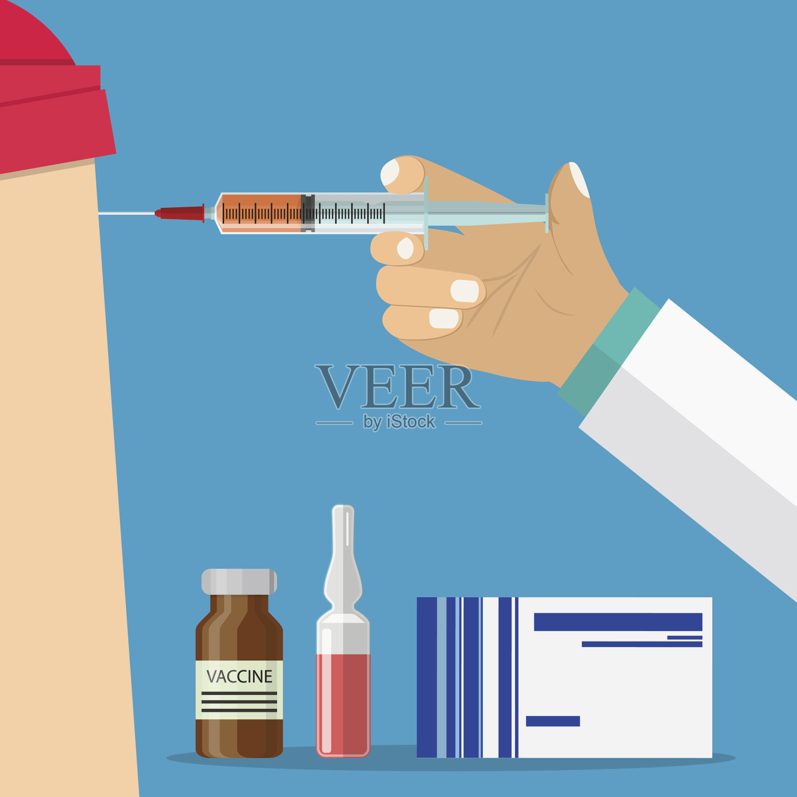 医生手持注射器进行疫苗接种插画图片素材