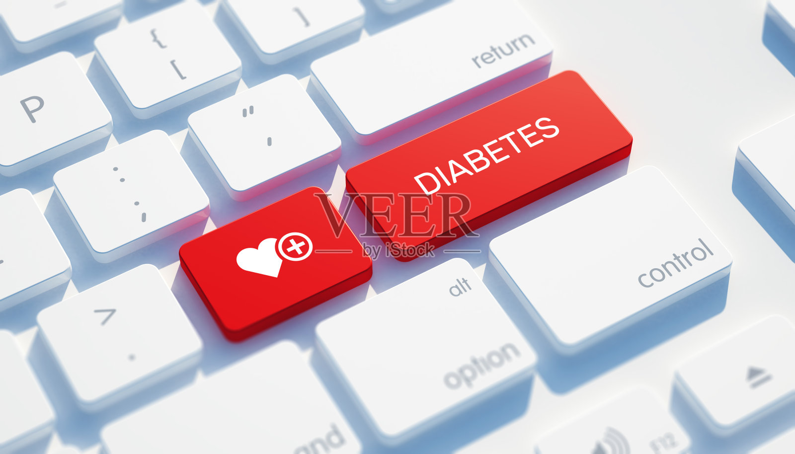 红色键盘按钮上的糖尿病图标概念照片摄影图片