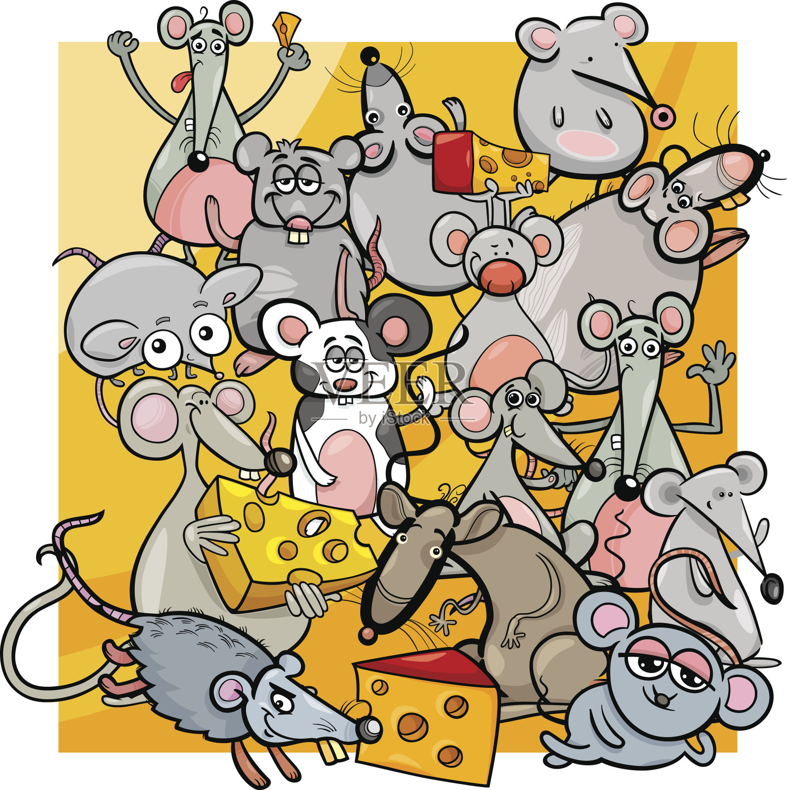 卡通老鼠和奶酪大鼠插画图片素材