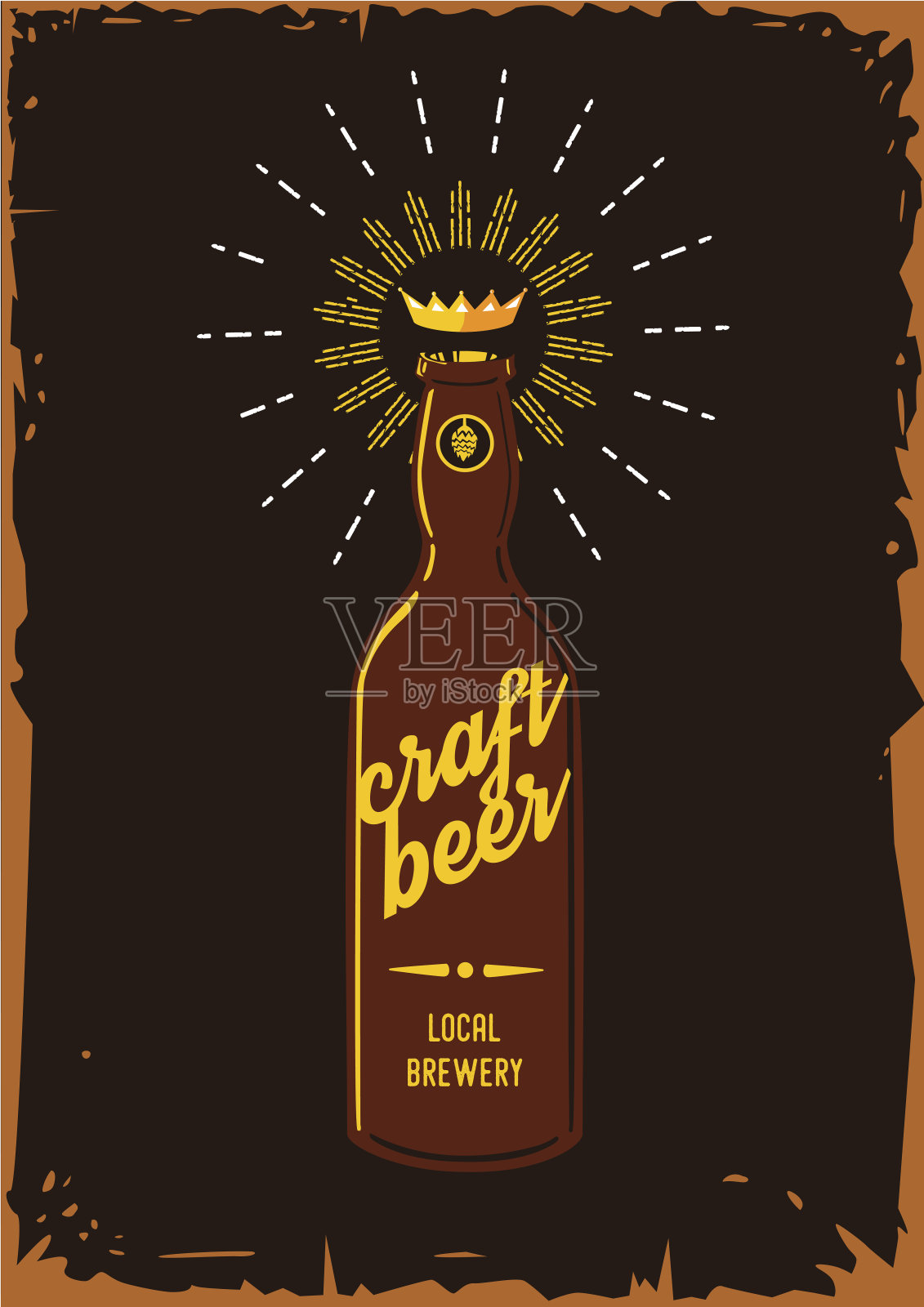 精酿啤酒复古海报。当地酿酒厂的葡萄酒标志。管子看起来像皇冠。插画图片素材