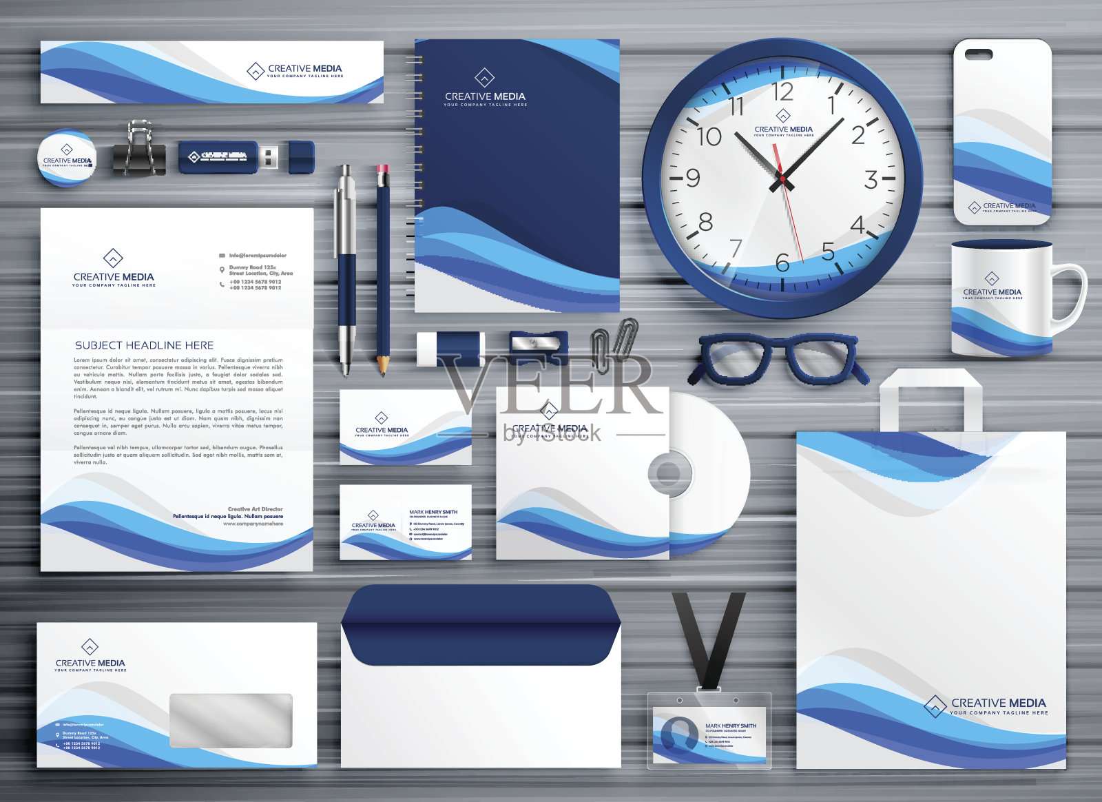百伦文具为您的企业设计了蓝色波浪的风格设计模板素材