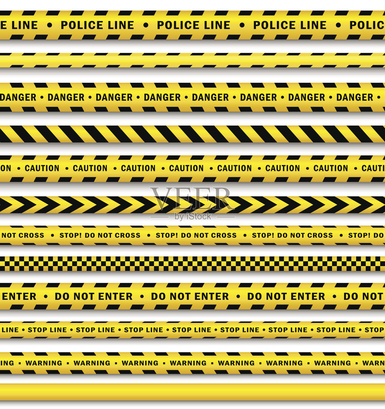 向量黄色黑色警察隔离带设置隔离插画图片素材
