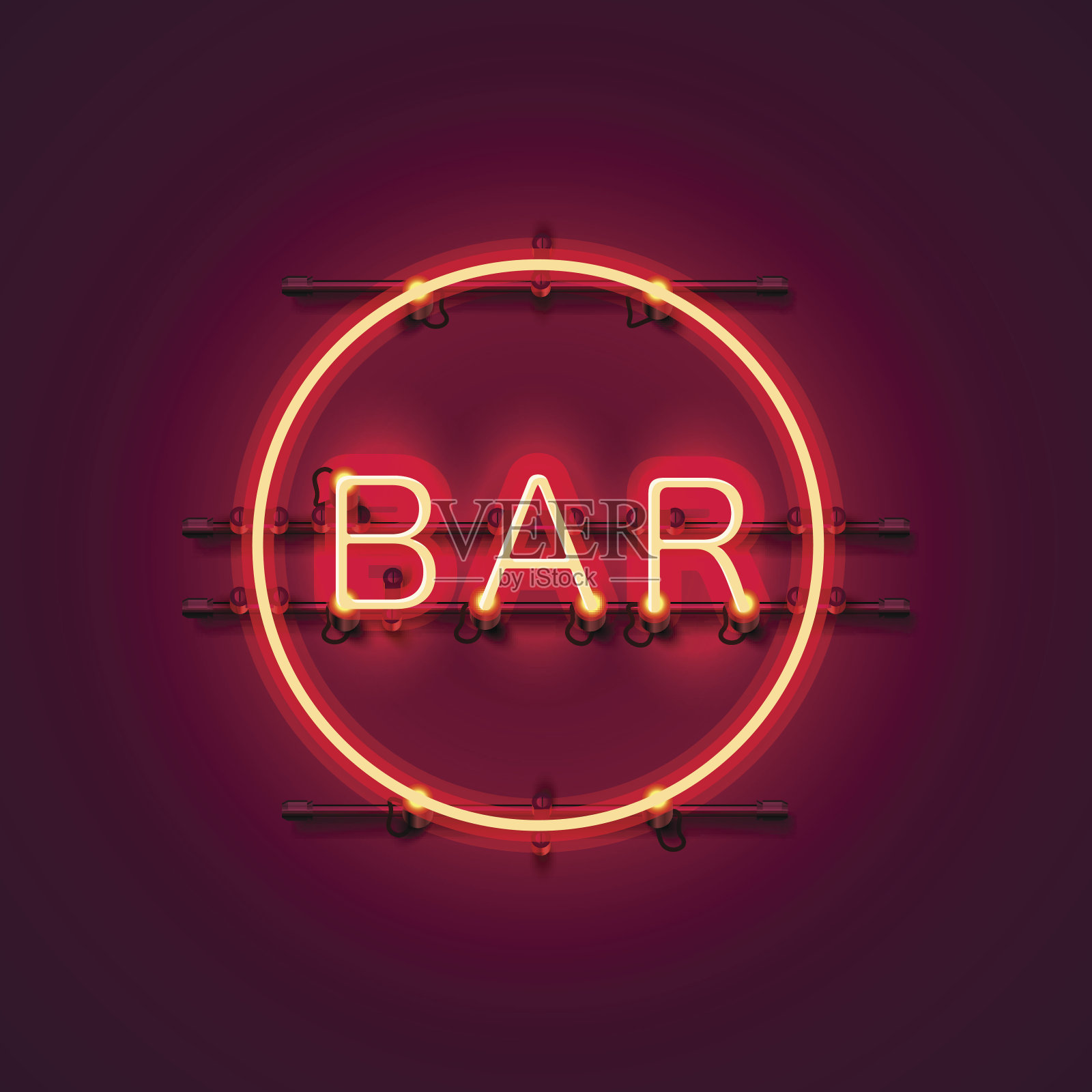 霓虹酒吧招牌城市颜色红色。插画图片素材