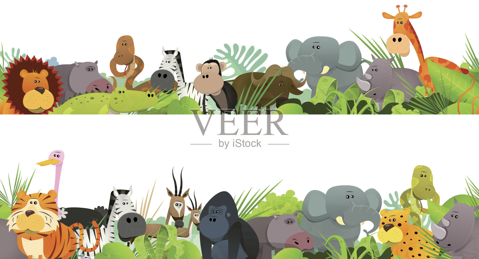 无缝Frieze与野生非洲动物插画图片素材