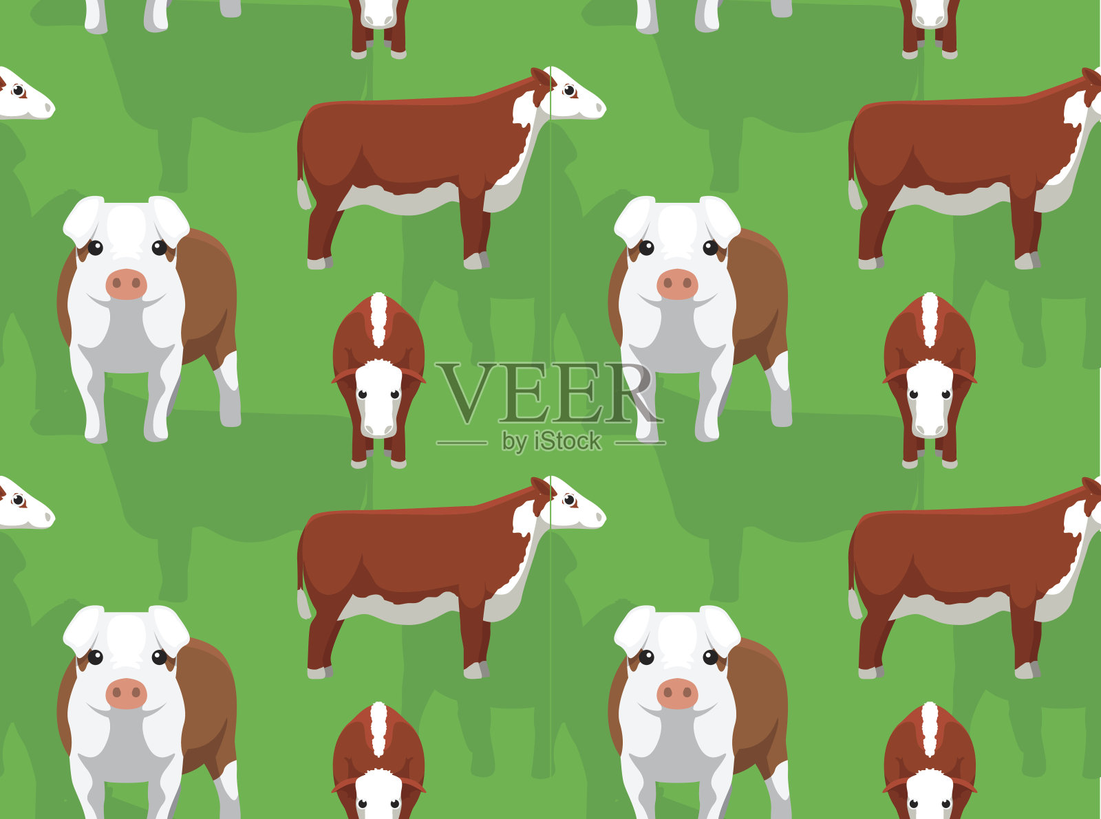 赫里福德牲畜卡通无缝墙纸插画图片素材