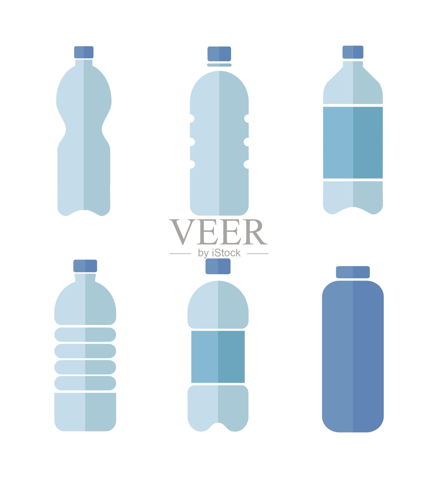 蓝色矢量平面设计图标设置的塑料瓶与干净的水隔离在白色的背景设计元素图片