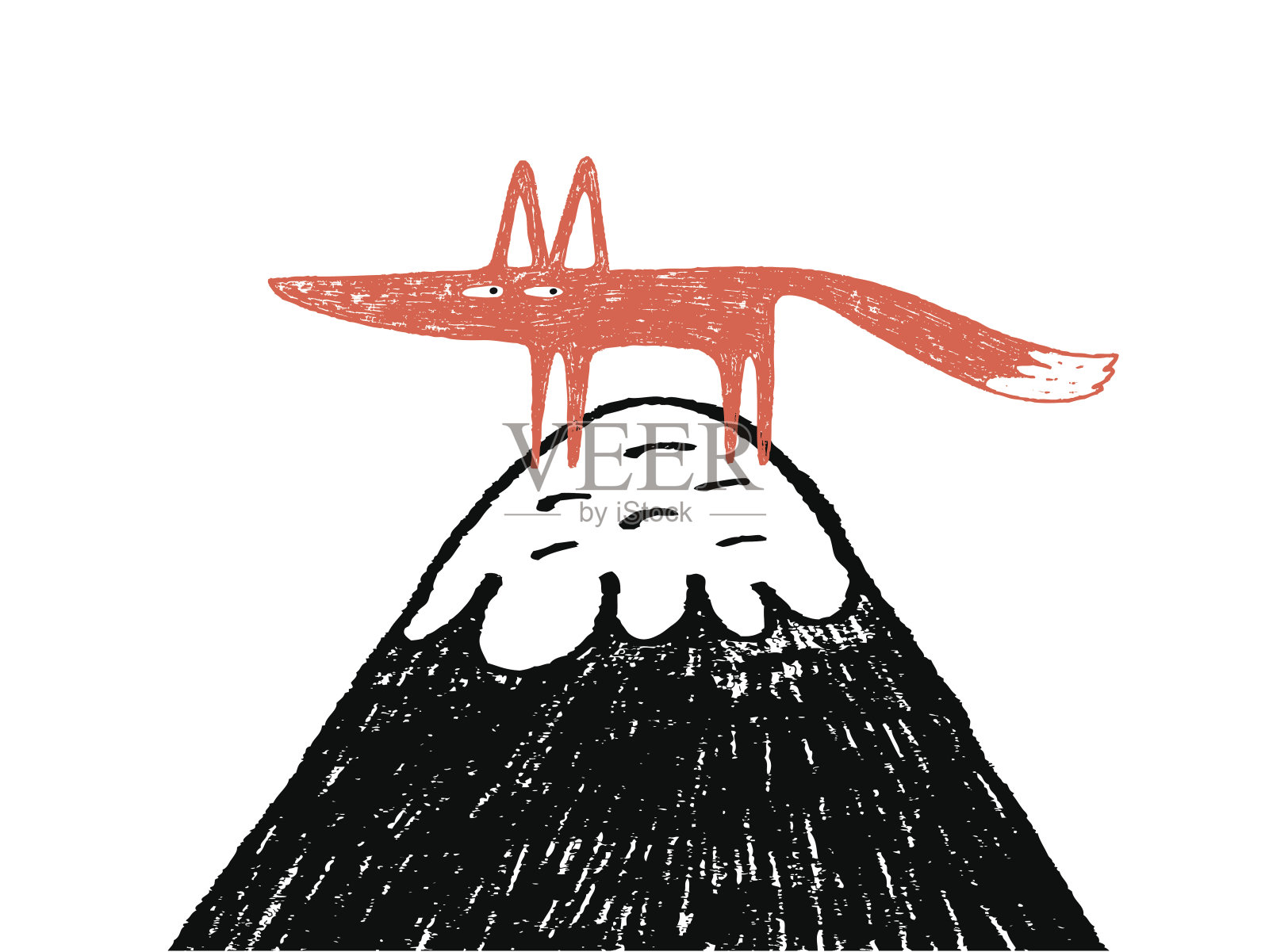 一只狐狸在山顶上。手绘矢量图插画图片素材