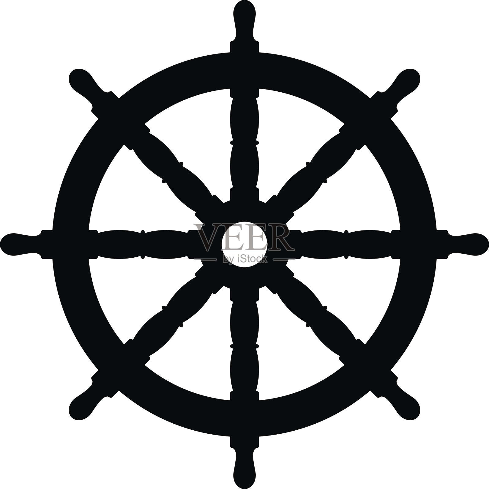 船方向盘图标。黑色，极简主义的图标孤立在白色背景上。设计元素图片