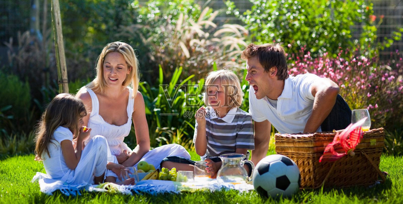 年轻的家庭在野餐中有乐趣照片摄影图片