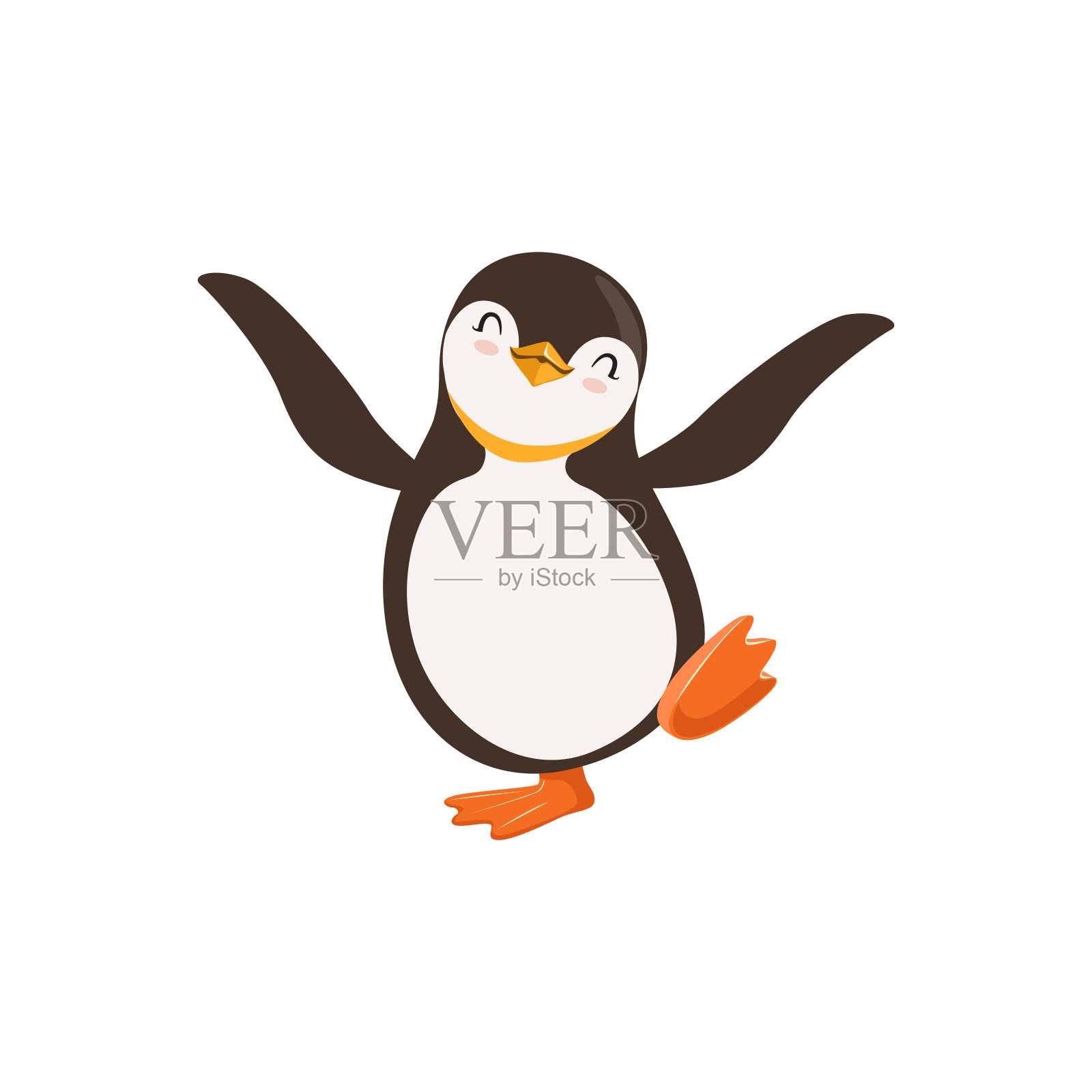 可爱向量快乐企鹅卡通人物跳舞与它的眼睛关闭在一个白色的背景设计元素图片