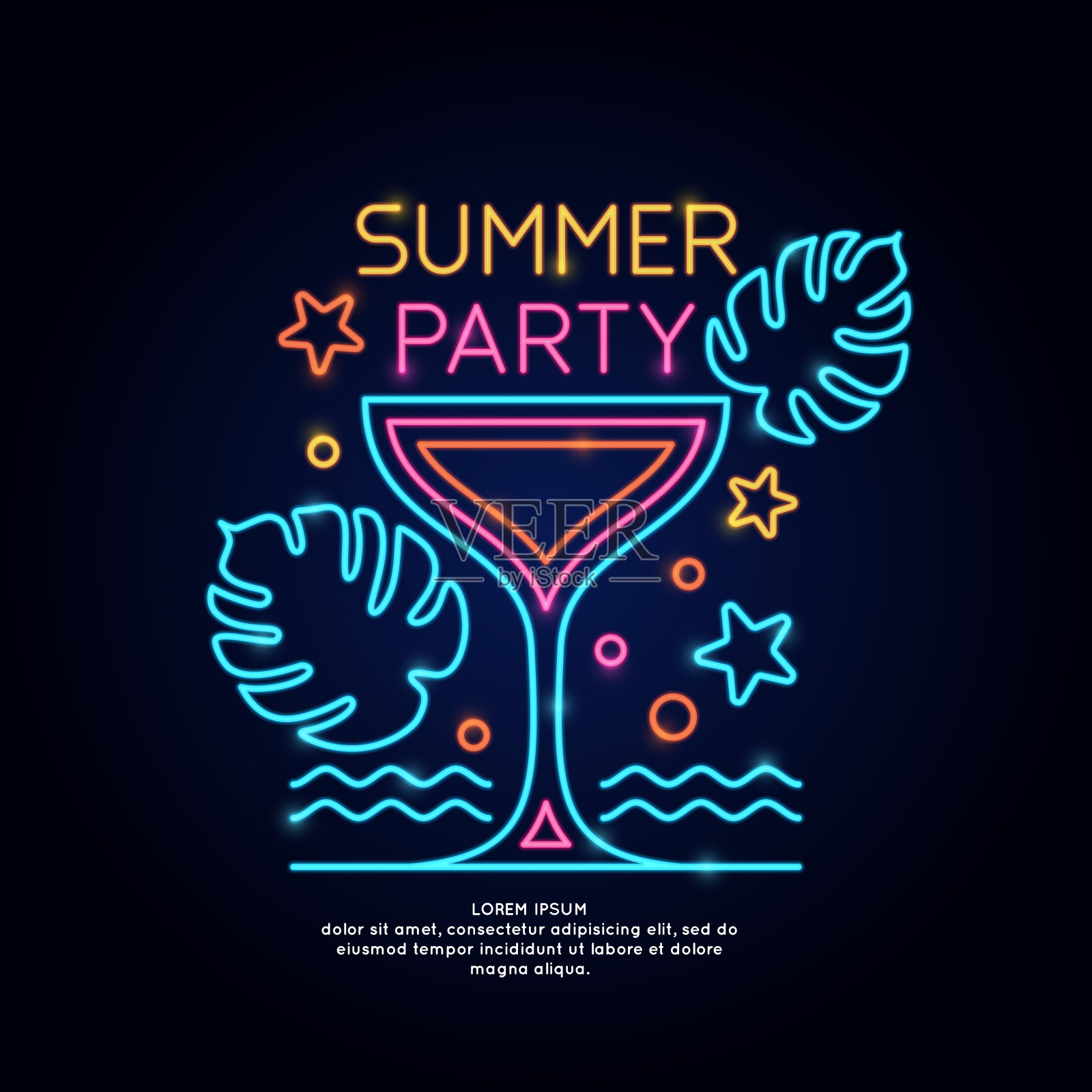 霓虹灯海报夏季派对。为海边度假旅游做广告插画图片素材