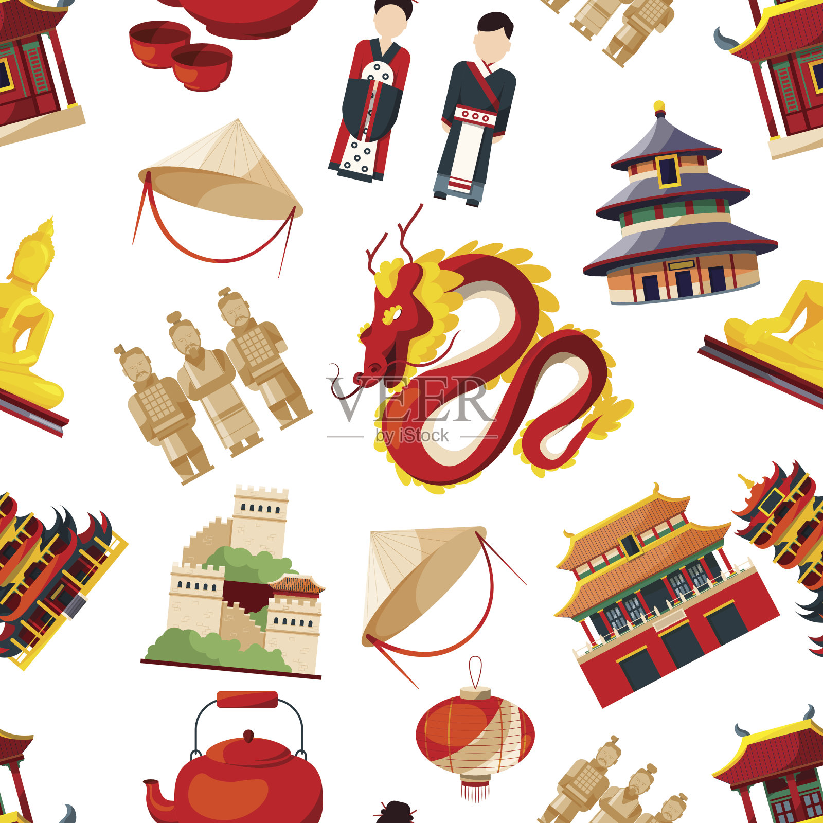 融合中国传统文化元素的无缝图案设计元素图片