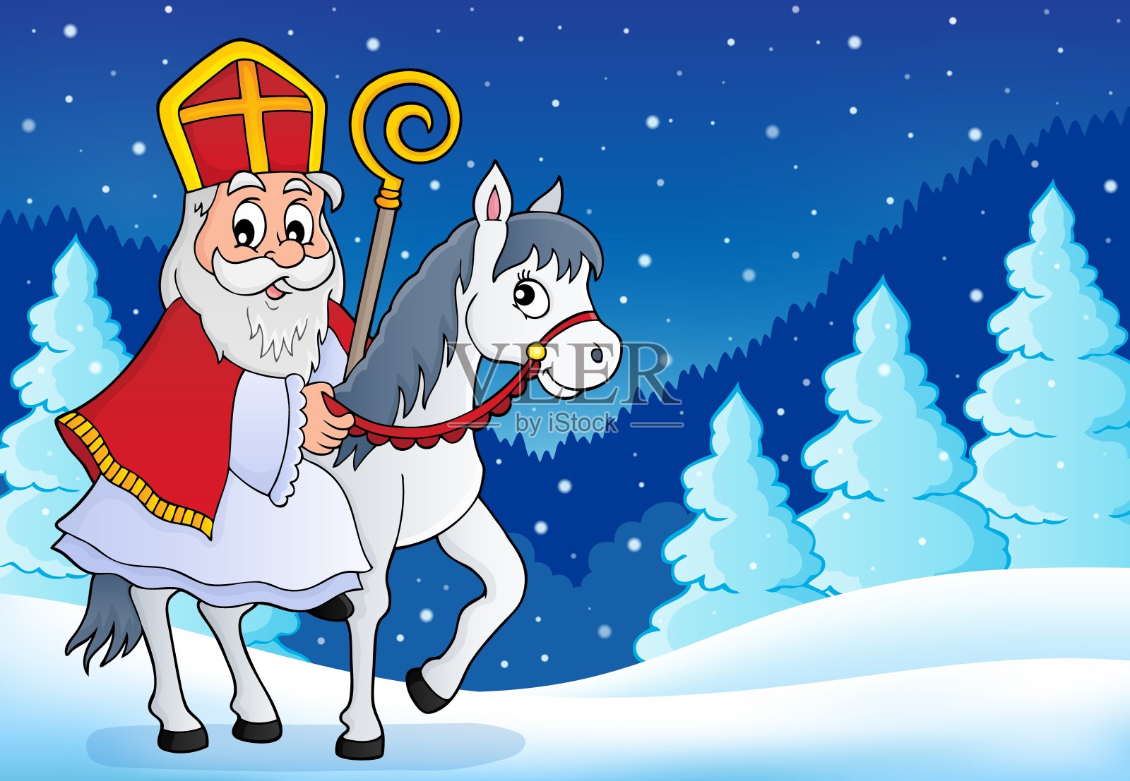 圣诞老人关于马的主题形象6插画图片素材