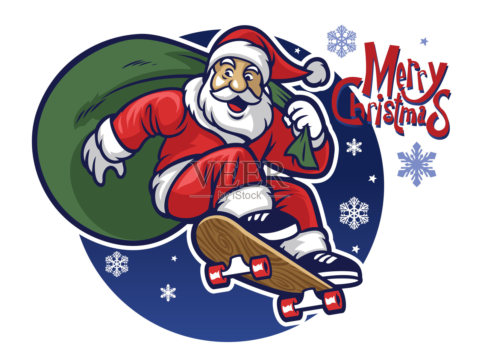 圣诞老人骑着滑板送圣诞礼物设计元素图片