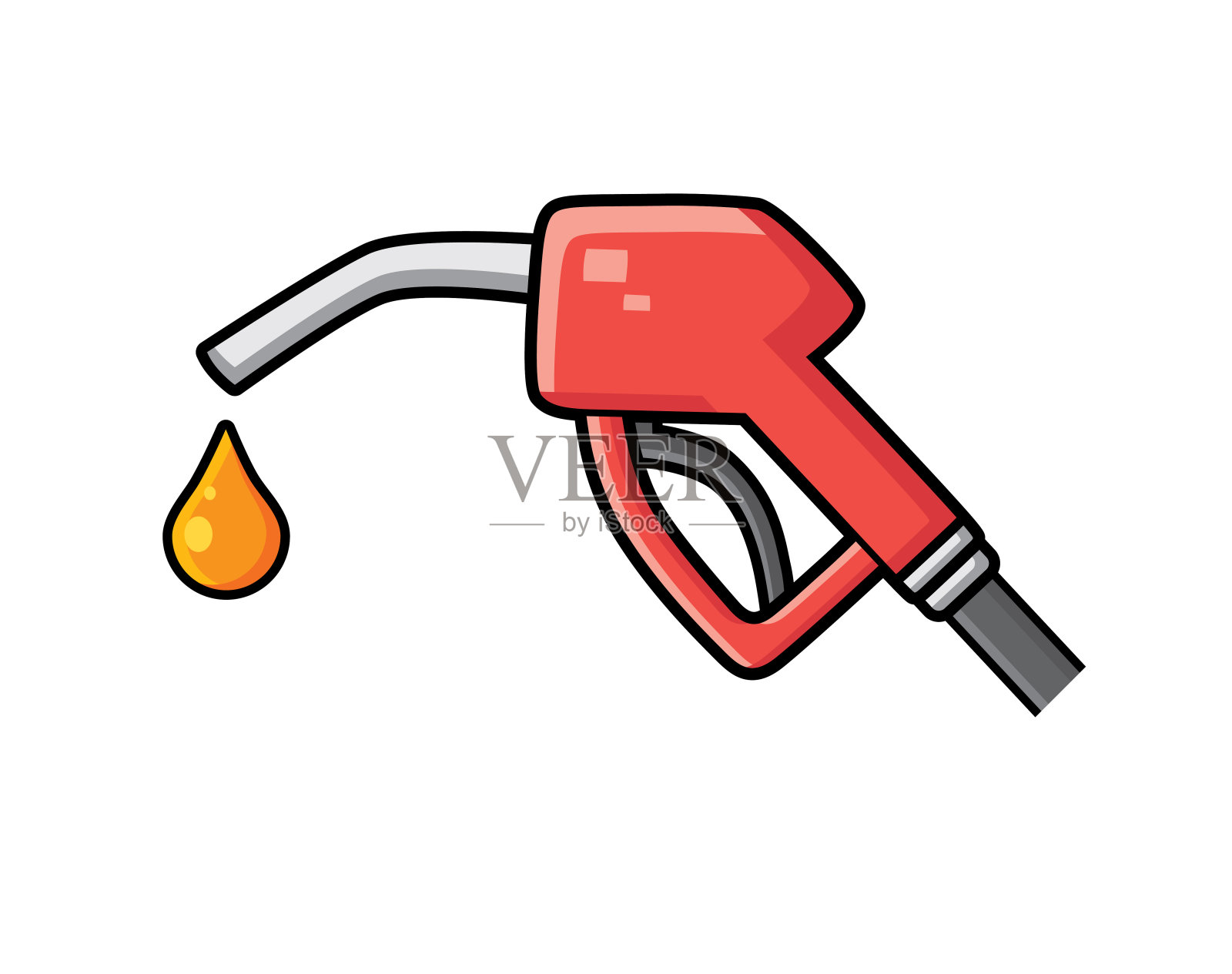 红色燃油泵喷嘴和下降。加油站图标。图标素材