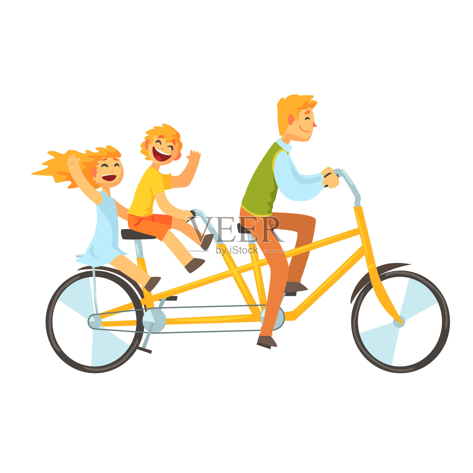 父亲和孩子骑双人自行车设计元素图片