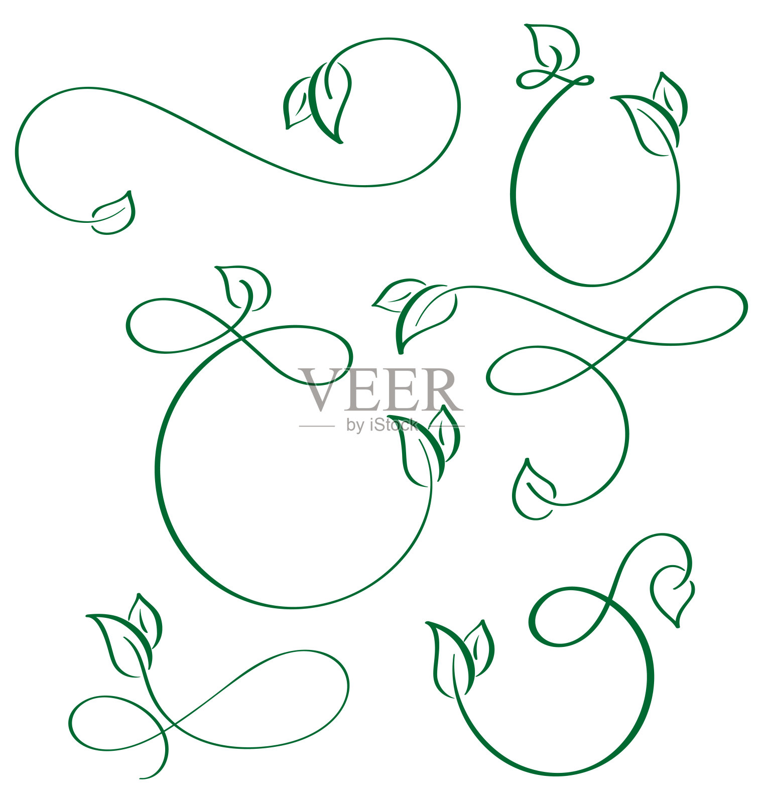 设计师书法元素绿叶图标素设置在白色的背景设计元素图片