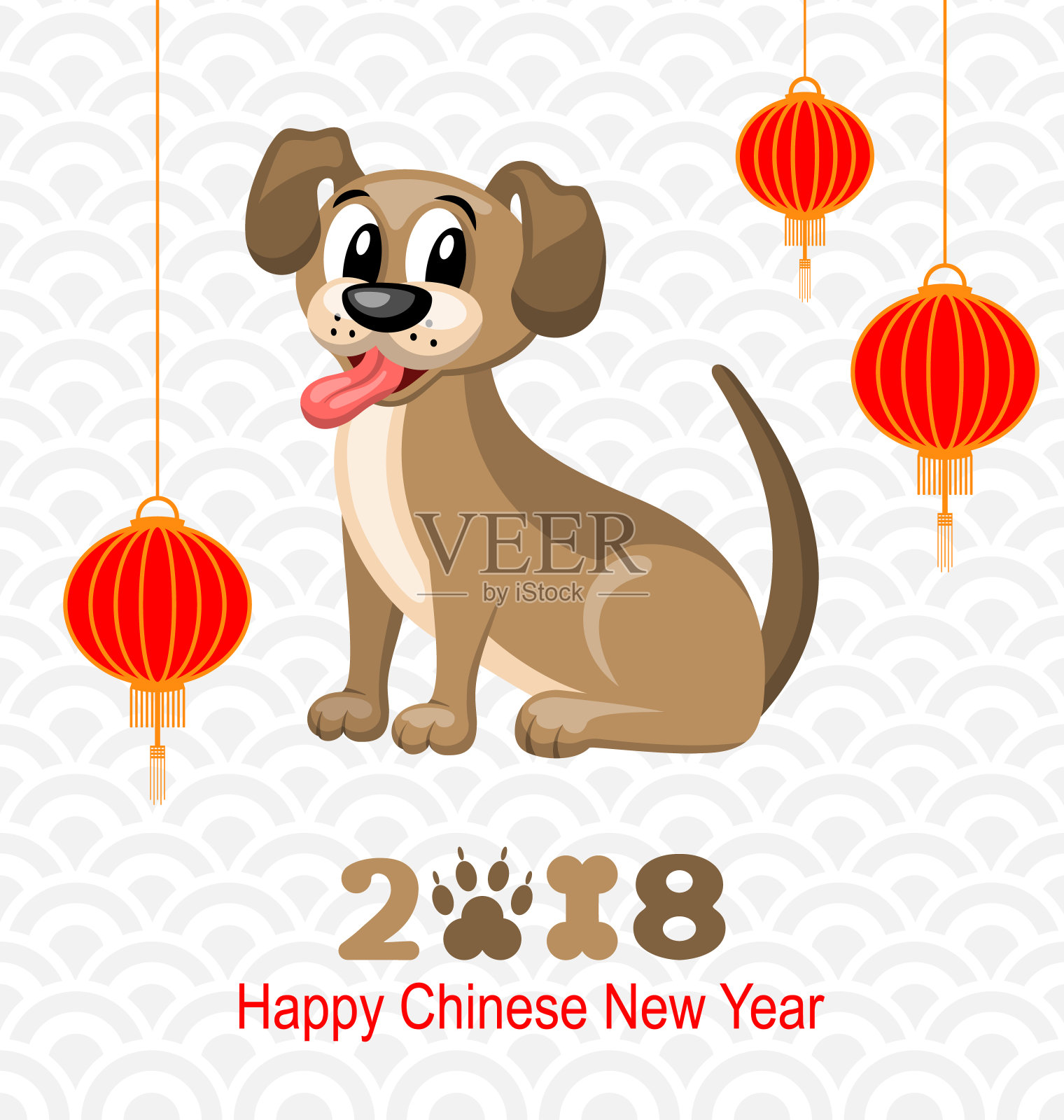 2018中国狗年，灯笼和狗，庆祝东方卡插画图片素材