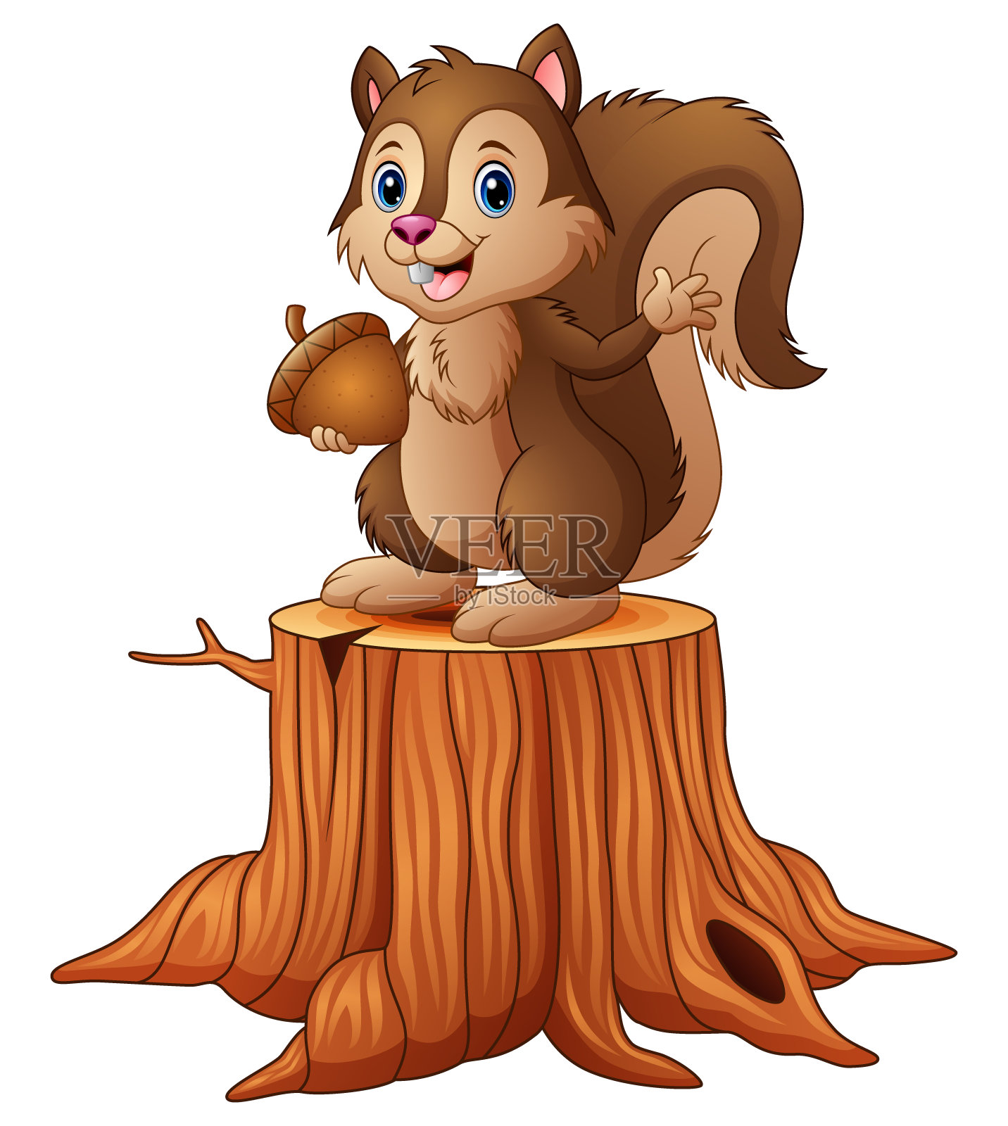 可爱的卡通松鼠抱着橡子插画图片素材_ID:423529860-Veer图库