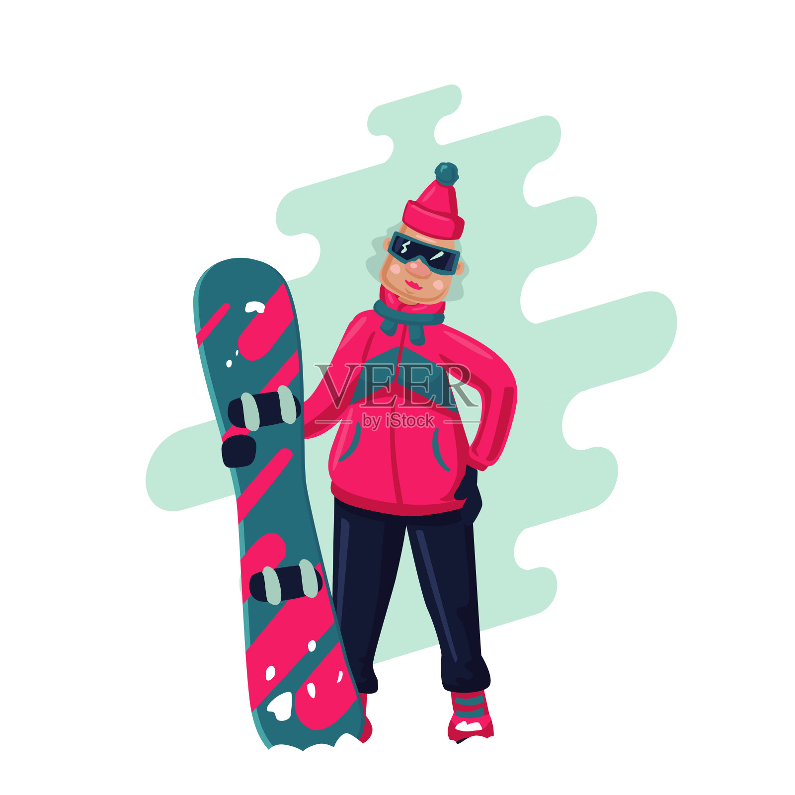 滑雪板的女人。卡通插图。积极的运动。插画图片素材