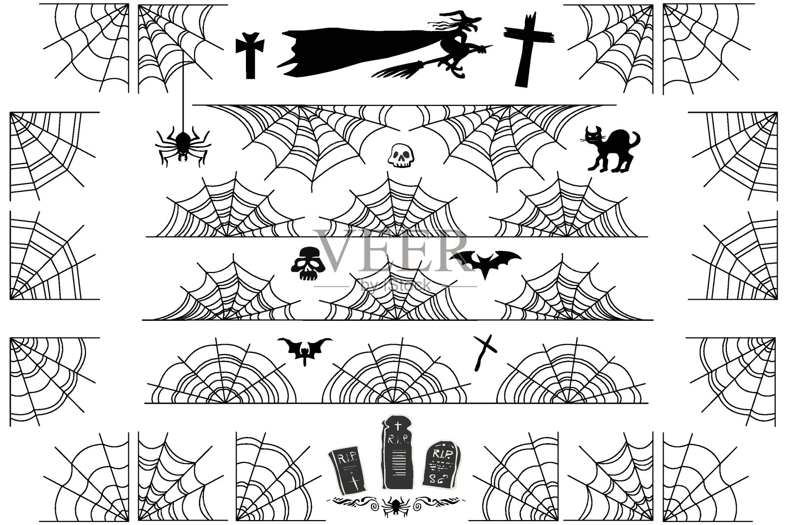 万圣节蜘蛛网矢量边界和角落框架插画图片素材