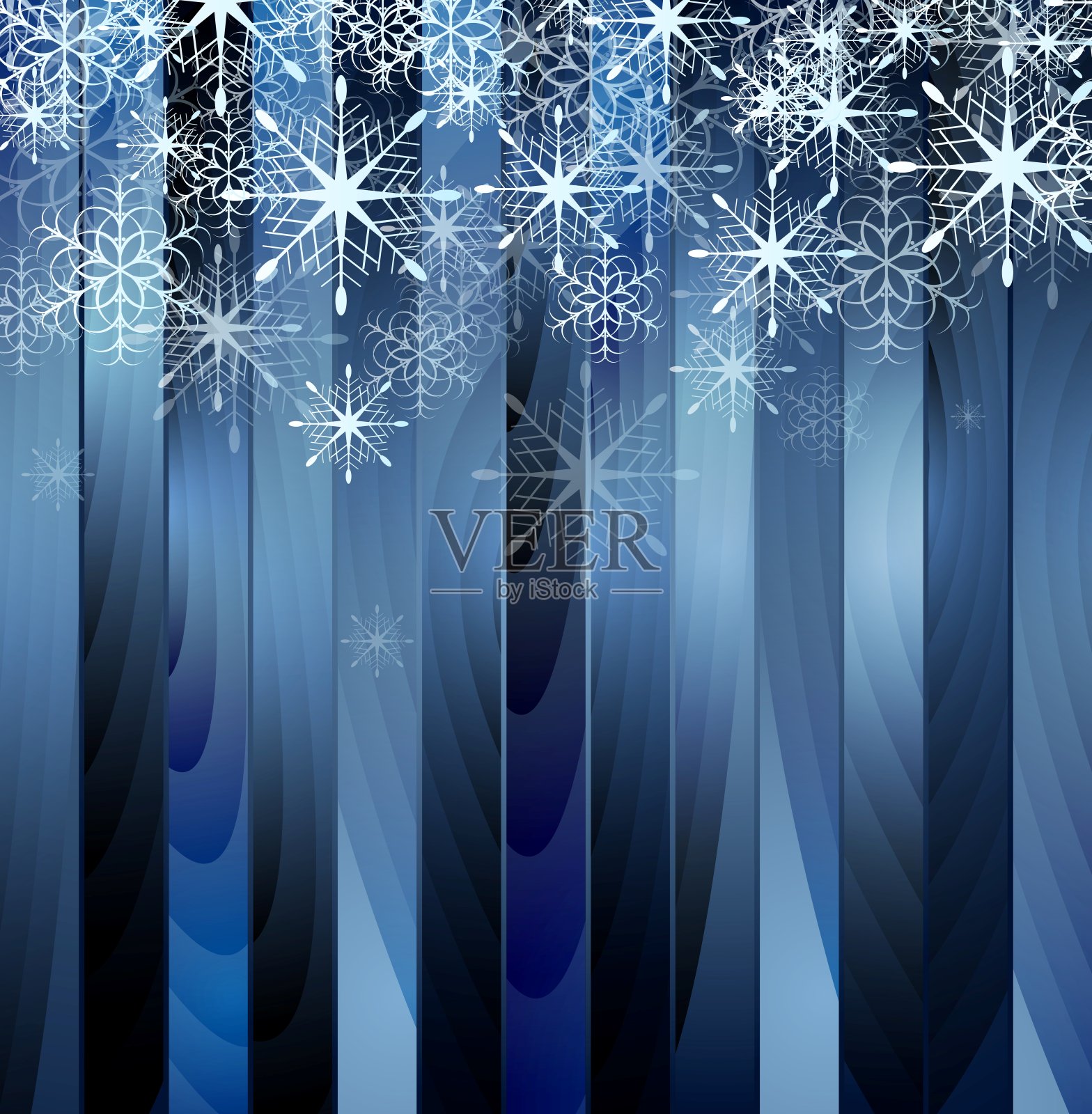 雪花落在蓝色的木制背景上插画图片素材