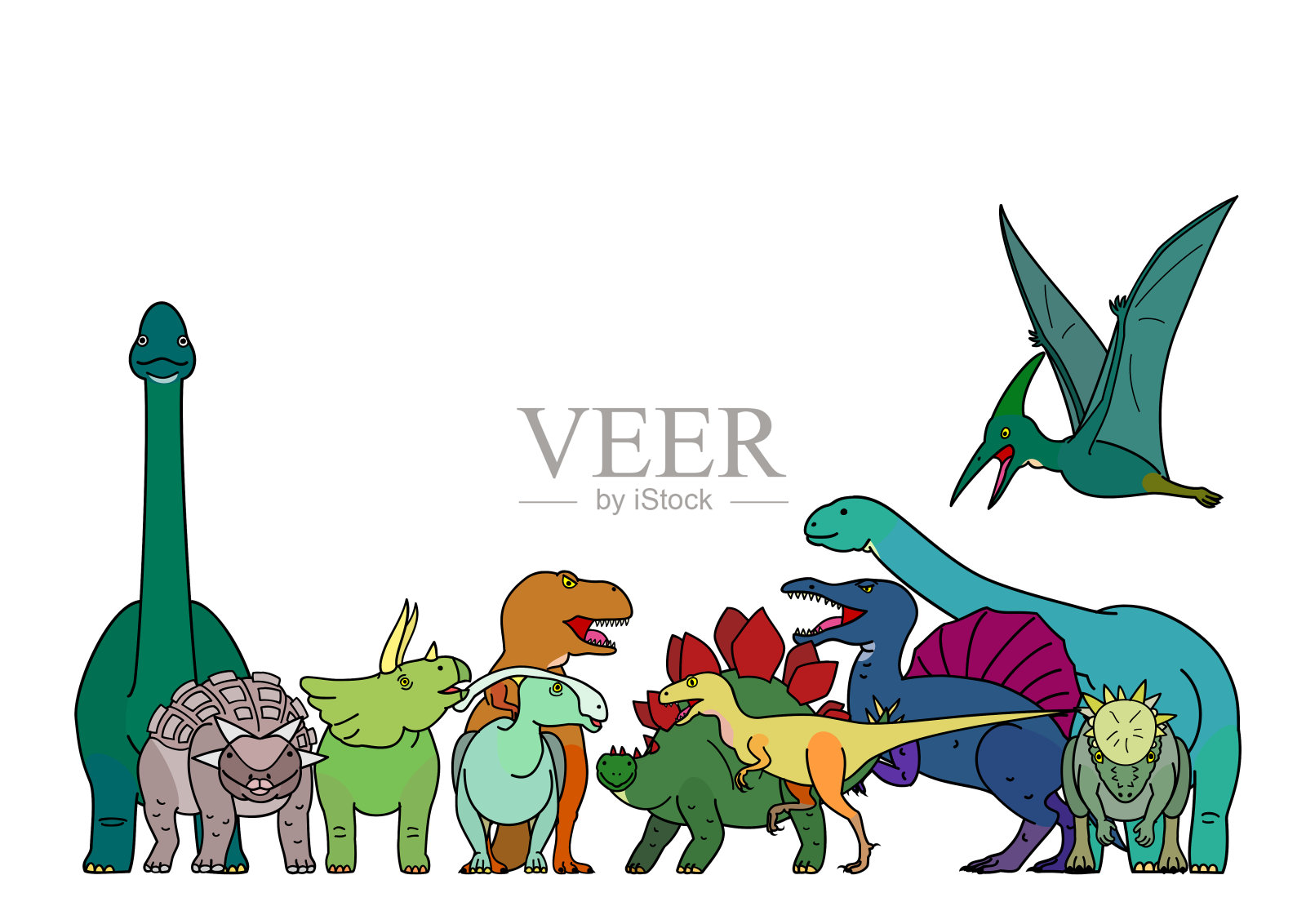 色彩斑斓的恐龙群插画图片素材