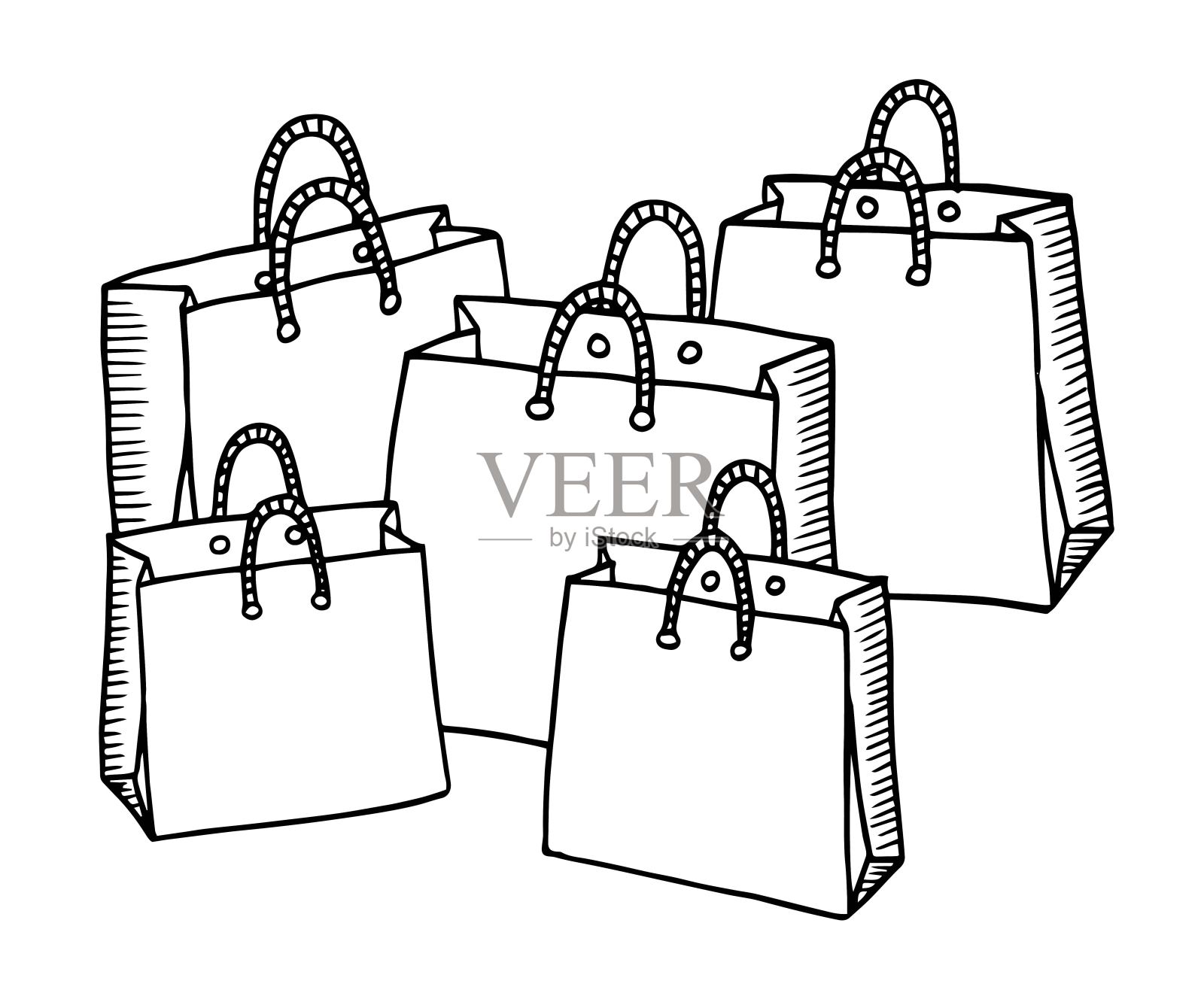 采购产品购物袋硬纸板画-插图购物-插图袋，影子，购物袋插画图片素材