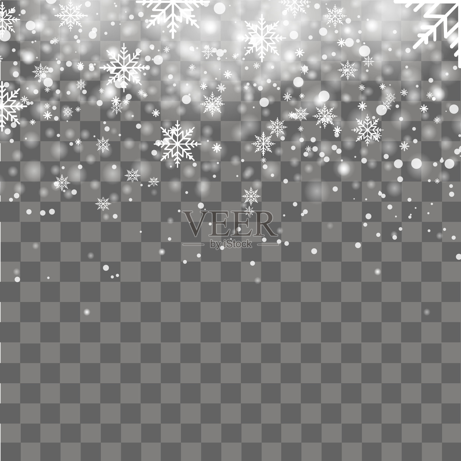 在透明的背景上落下闪亮的雪或雪花。向量。插画图片素材