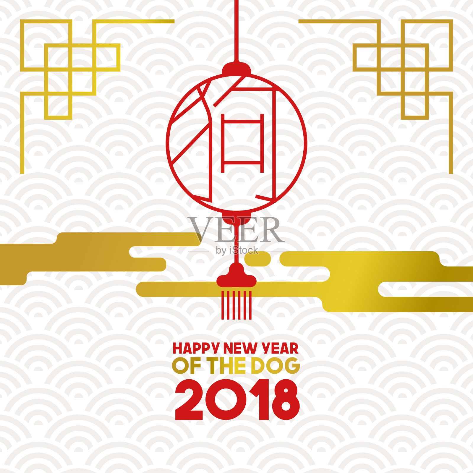 2018年中国新年金纸灯笼卡插画图片素材