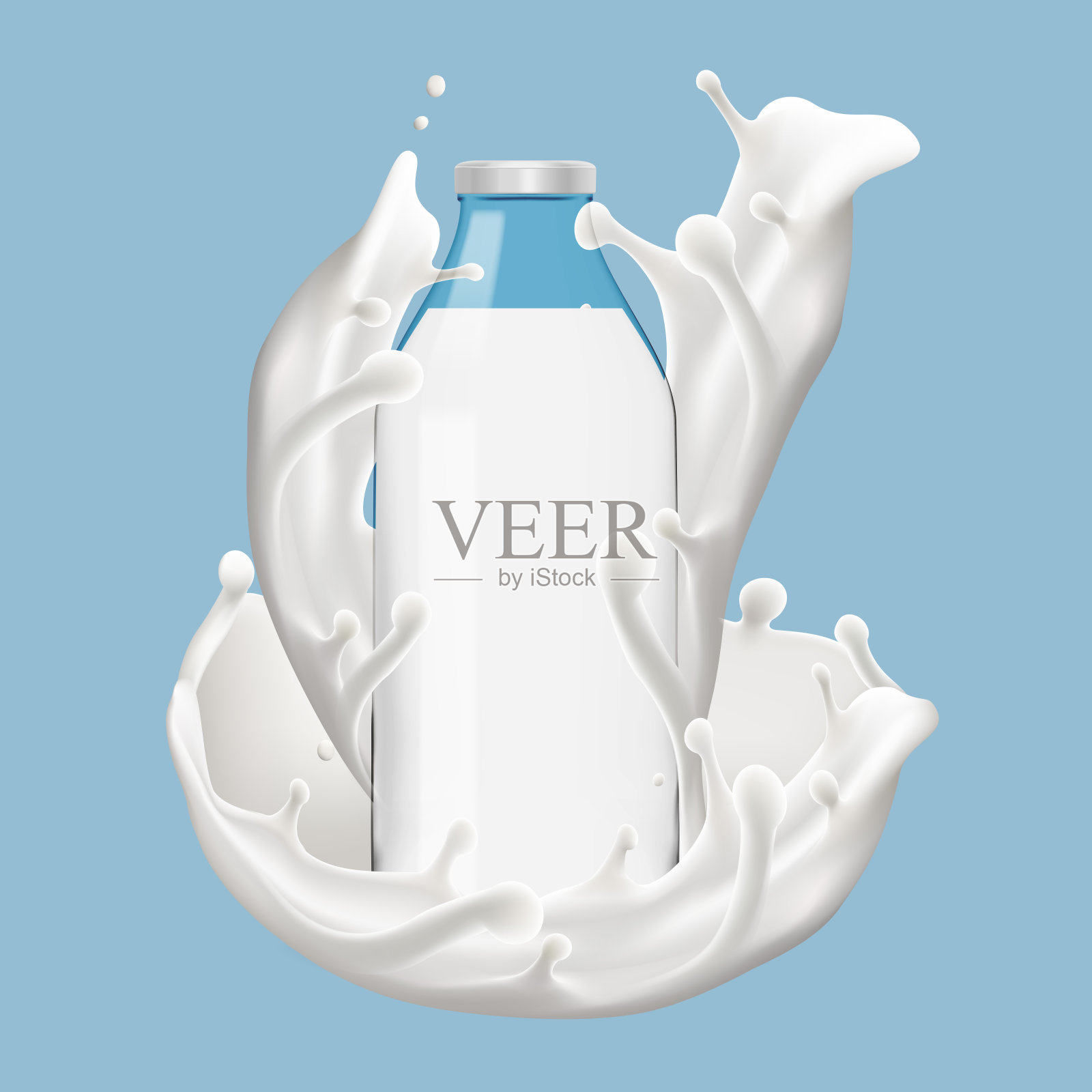 牛奶瓶在溅牛奶3d矢量图标插图插画图片素材