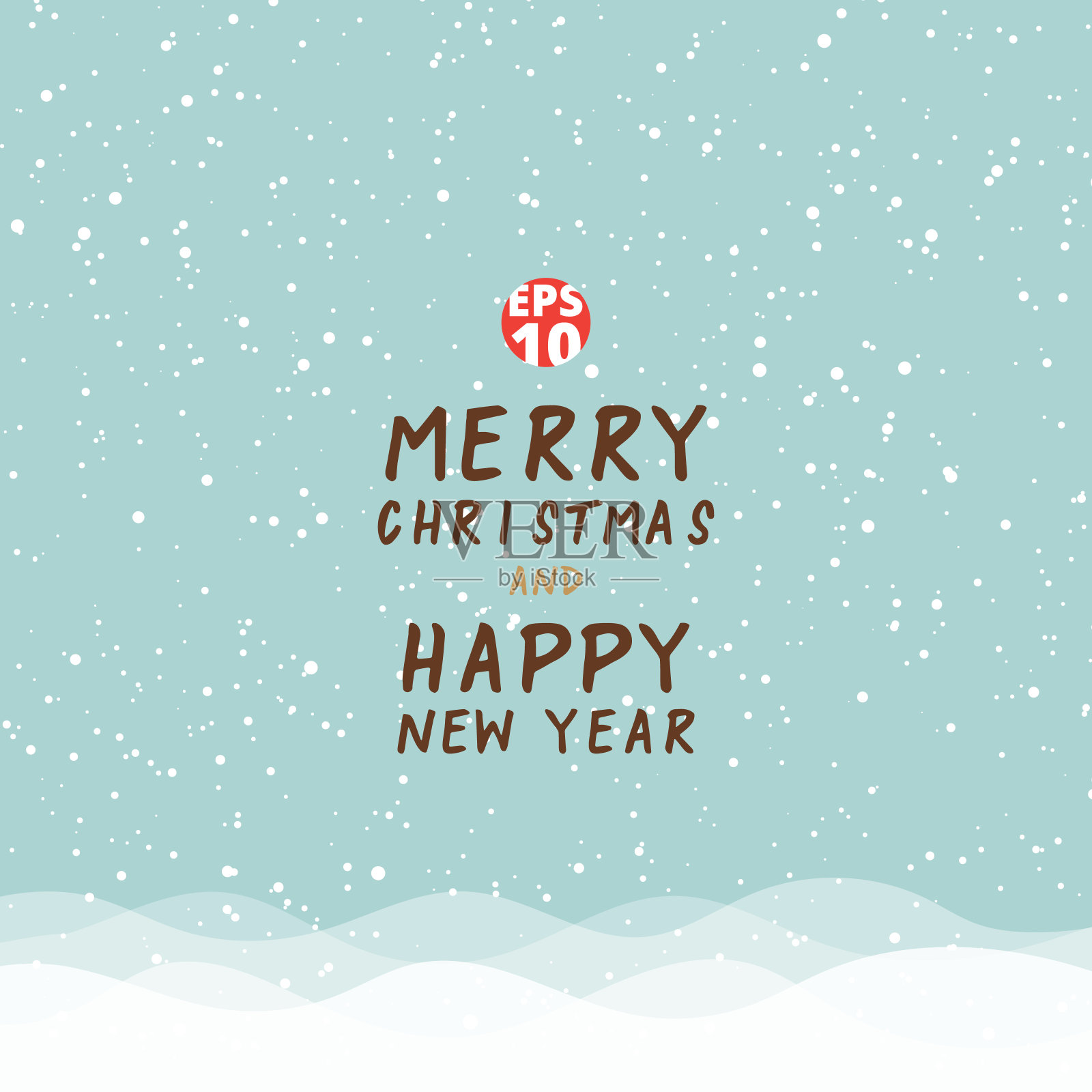 贺卡圣诞和新年快乐在蓝色的背景与白色的雪山景。插画图片素材