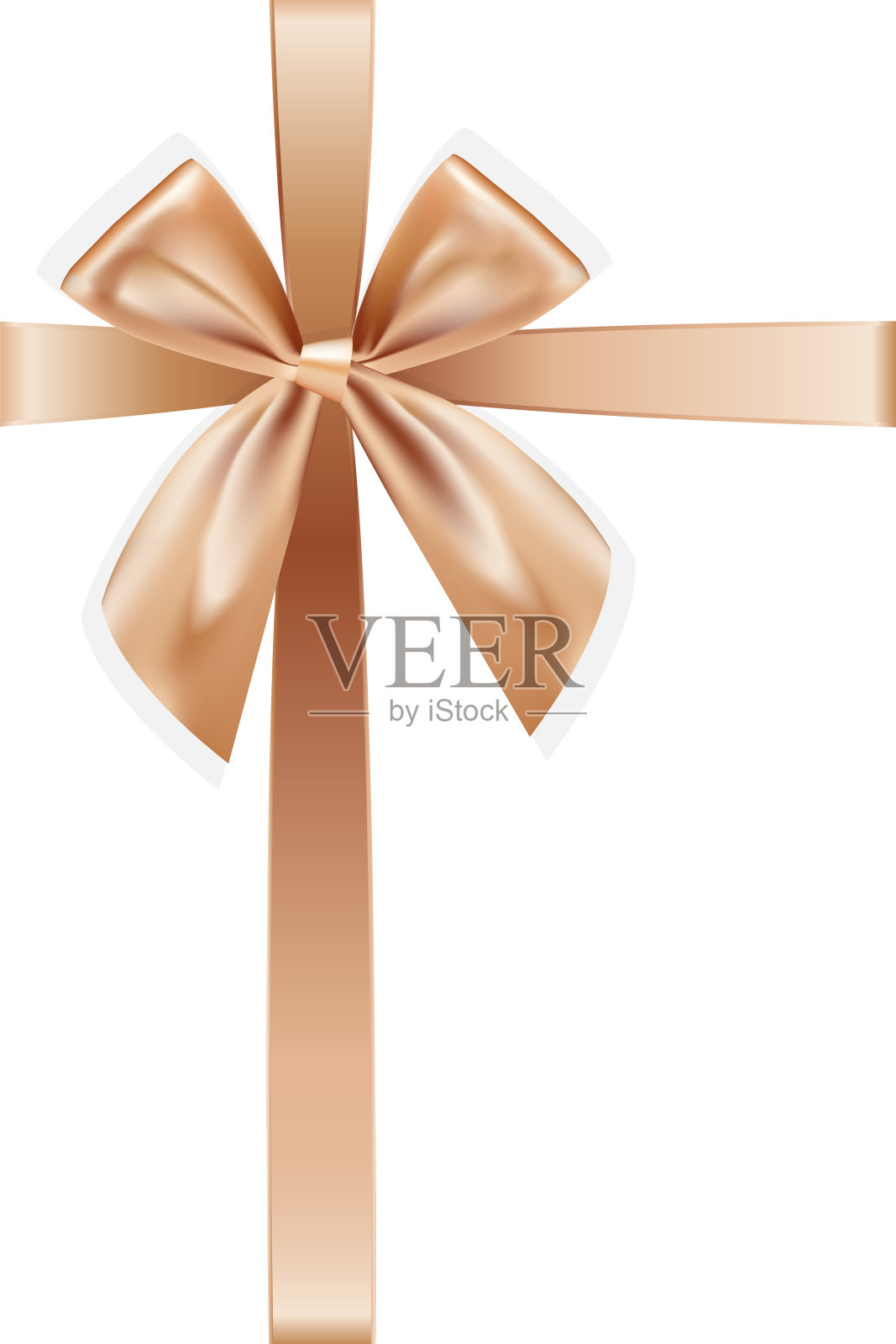 金棕色现实蝴蝶结礼盒上的白色背景。丝质丝带，3d礼物领结圣诞，新年，假期。设计元素图片