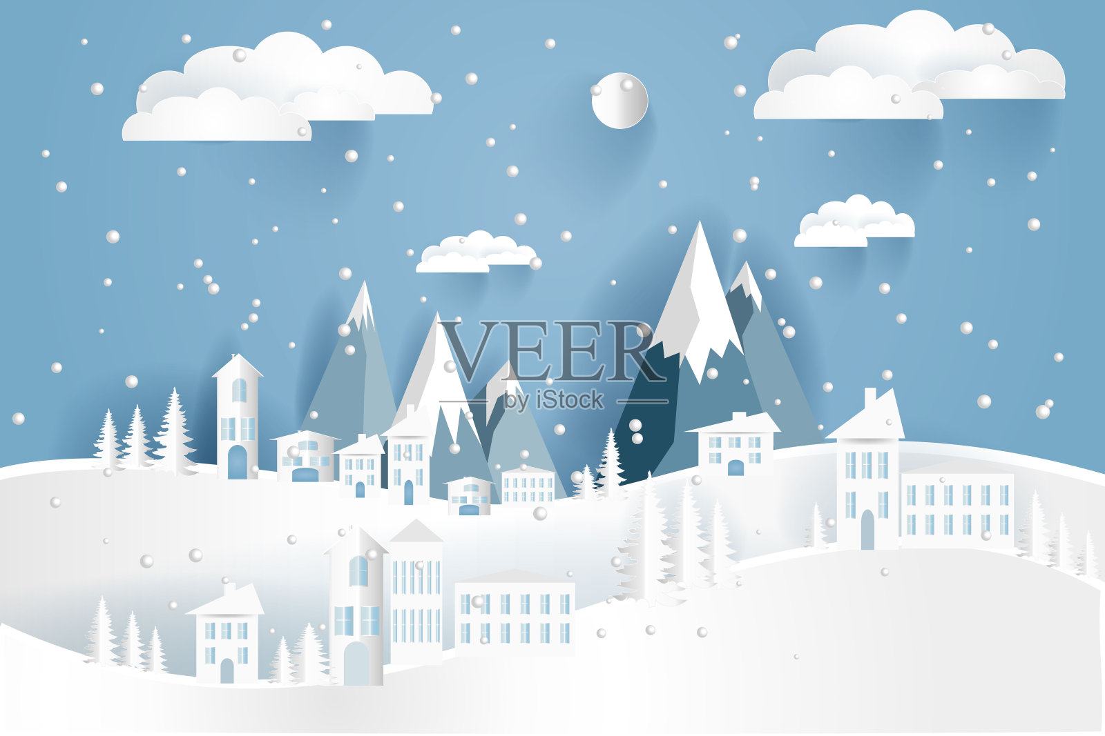 平面插图的冬季景观。新年的背景。插画图片素材