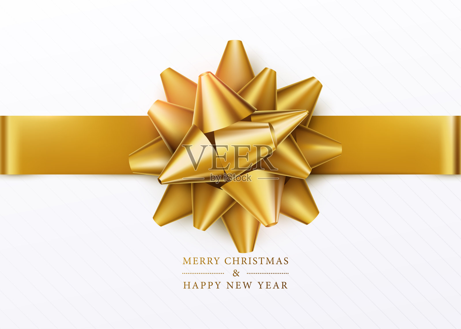 圣诞节的背景。白色礼盒与金色蝴蝶结和水平丝带插画图片素材