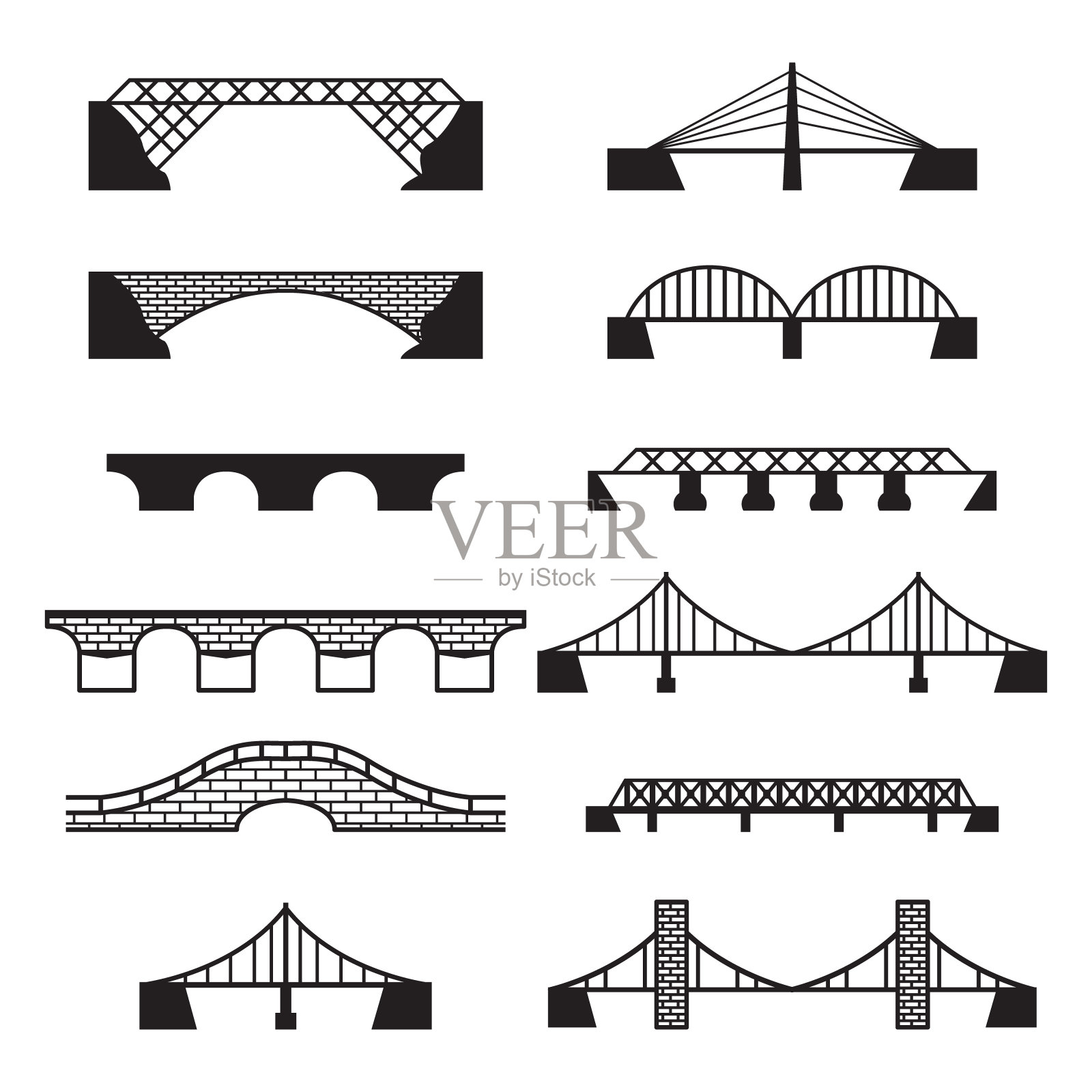 桥的图标集。向量的桥梁。图标素材